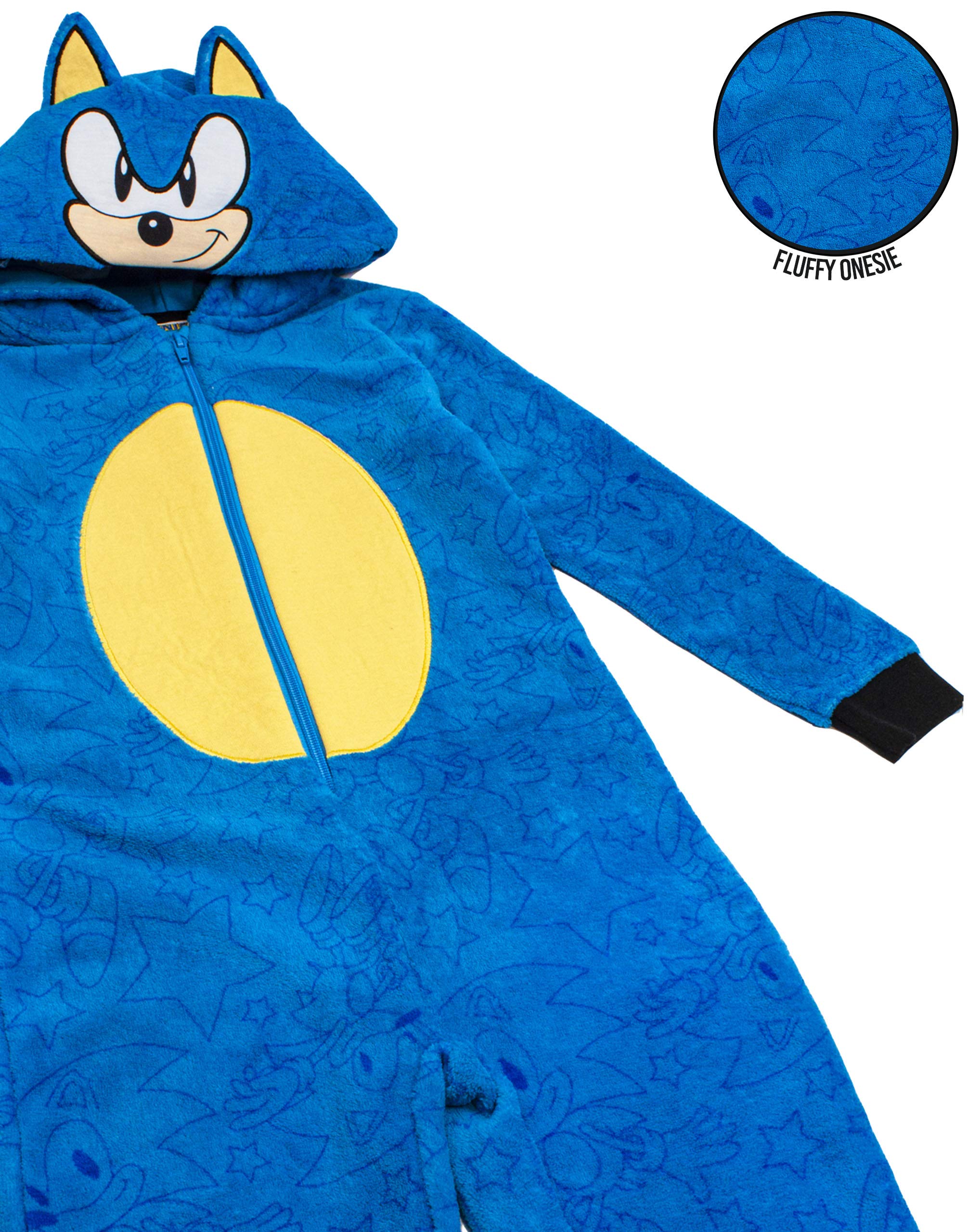 Sonic The Hedgehog Onesie For Boys & Girls   Kids Blue Soft All In One Pjs With Sonic Face Hood & 3D Ears   Childrens Gamer Gift 7-8 Years