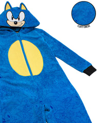 Sonic The Hedgehog Onesie For Boys & Girls   Kids Blue Soft All In One Pjs With Sonic Face Hood & 3D Ears   Childrens Gamer Gift 7-8 Years