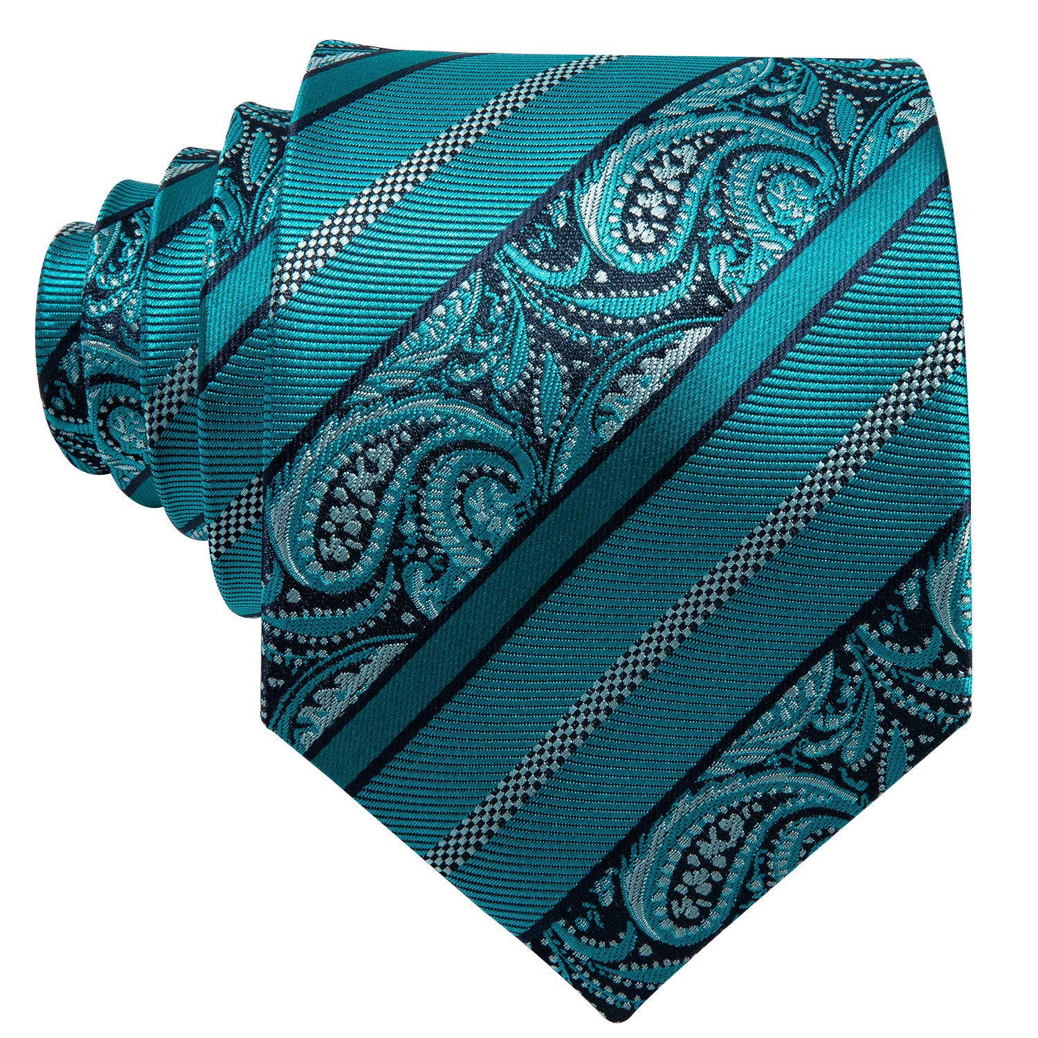 Barry.Wang Men Tie Set Paisley Handkerchief Cuff links Teal Blue