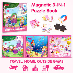 SYNARRY Unicorn Mermaid Princess Magnetic Puzzles for Toddlers 3-5 Girls, 20 Pieces Travel Puzzles for Kids Ages 2-4, Car Airplane Road Trip Activities Toys for 3 4 5 6 Year olds Girls