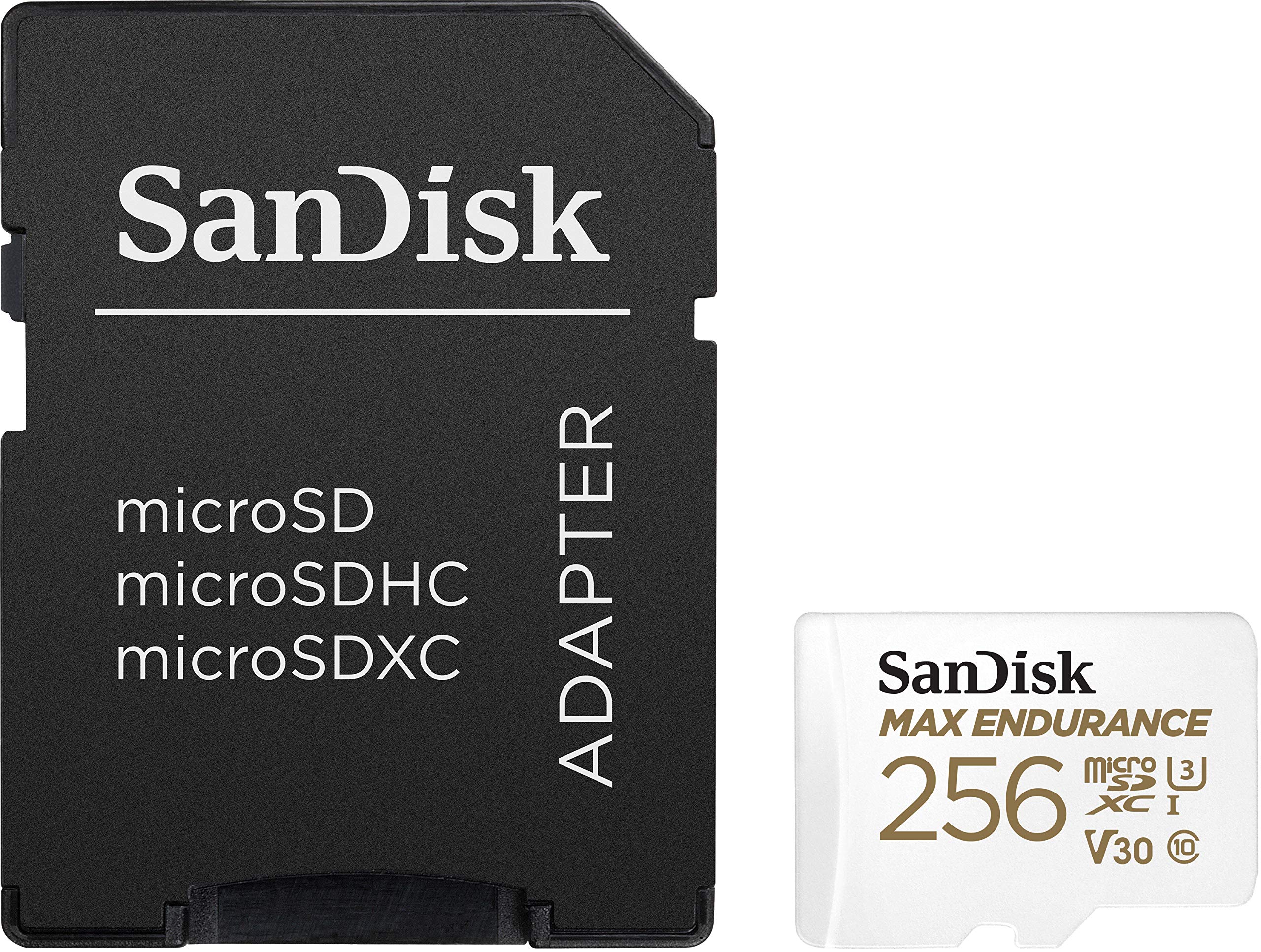 SanDisk MAX ENDURANCE Video Monitoring for Dashcams & Home Monitoring 256 GB microSDXC Memory Card and SD Adaptor 120,000 Hours Endurance , White