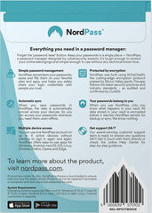 NordPass 1-Year Premium Password Manager Subscription - Password Manager Software with Top-Tier Encryption, Data Breach Scanner, Secure Password Sharing, Password Generator [Physical box]