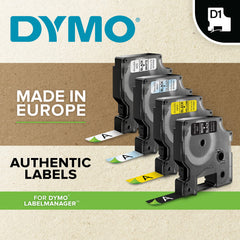 DYMO Authentic D1 Labels   Black Print on Red Tape   12 mm x 7 m   Self-Adhesive Labels for LabelManager Label Makers   Made in Europe