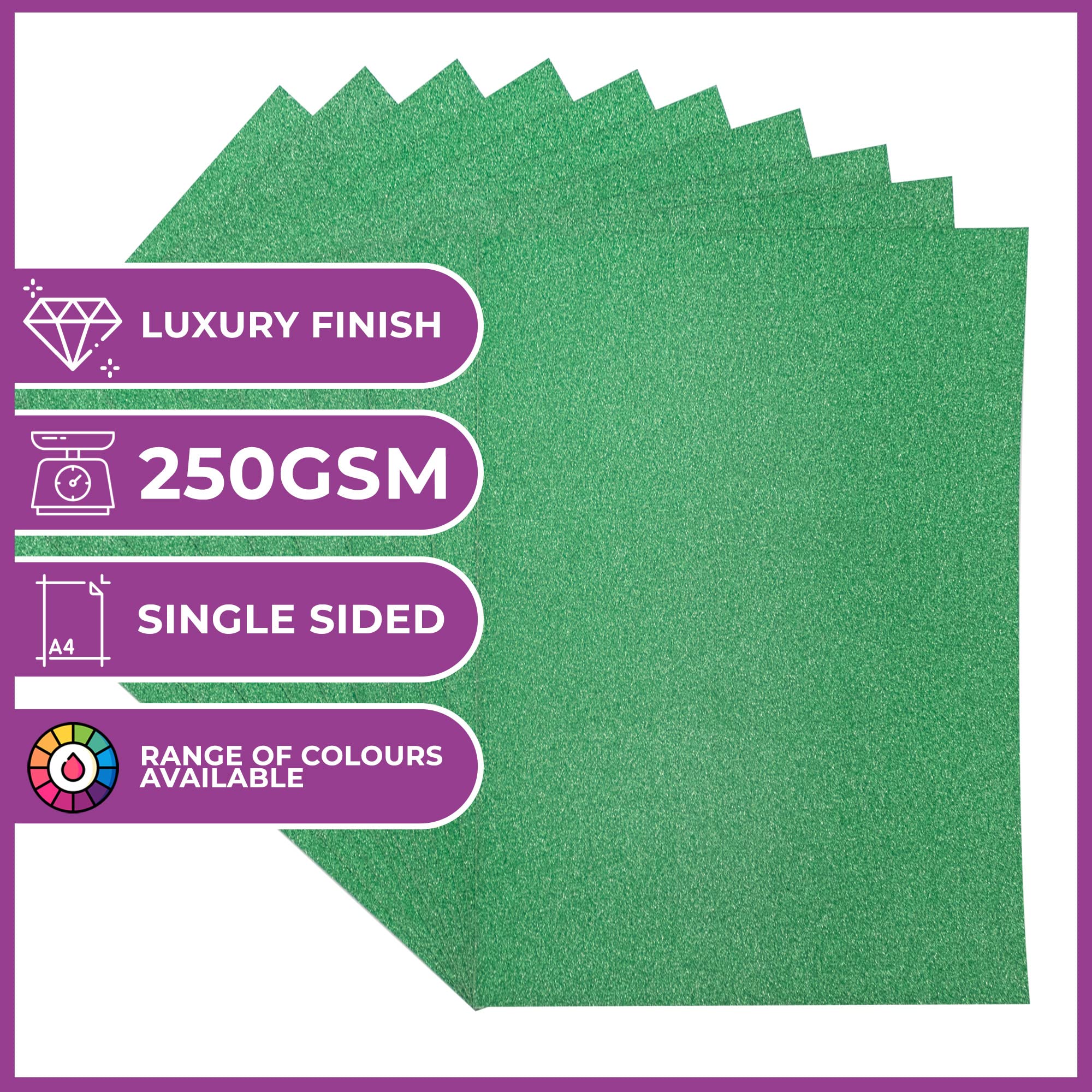 Crafters Companion Coloured Glitter Card Pack Single Sided Xmas Green 250GSM (10 Sheet Pack) - Perfect for Arts and Crafts, Printing, Card Bases & Folding - Centura Pearl by Crafter's Companion