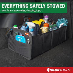 ATHLON TOOLS Foldable car boot bag - car boot organiser, car folding box, car bag - reinforced and stable - with fastening strips