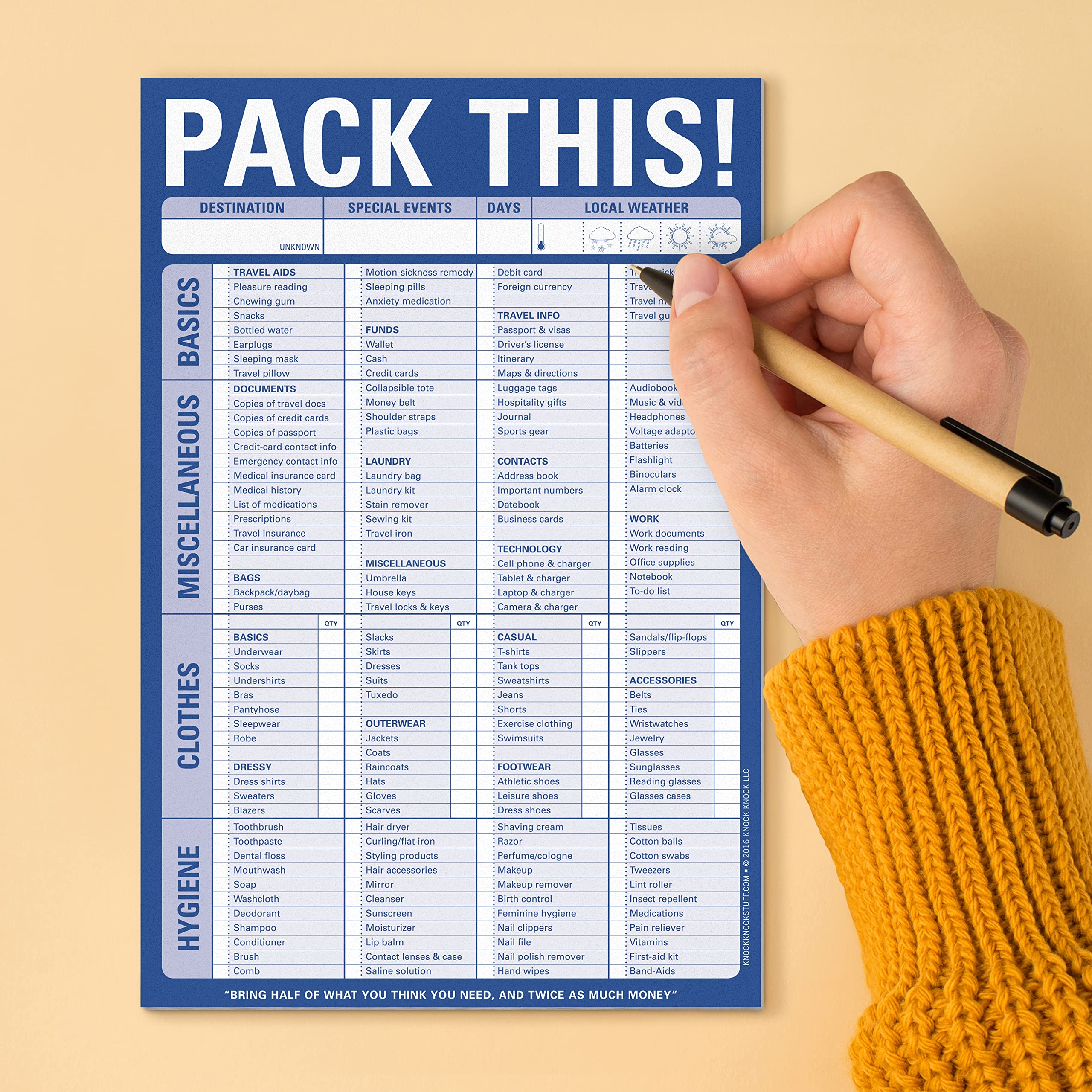 Knock Knock Pack This! Pad Packing List Notepad, 6 x 9-inches