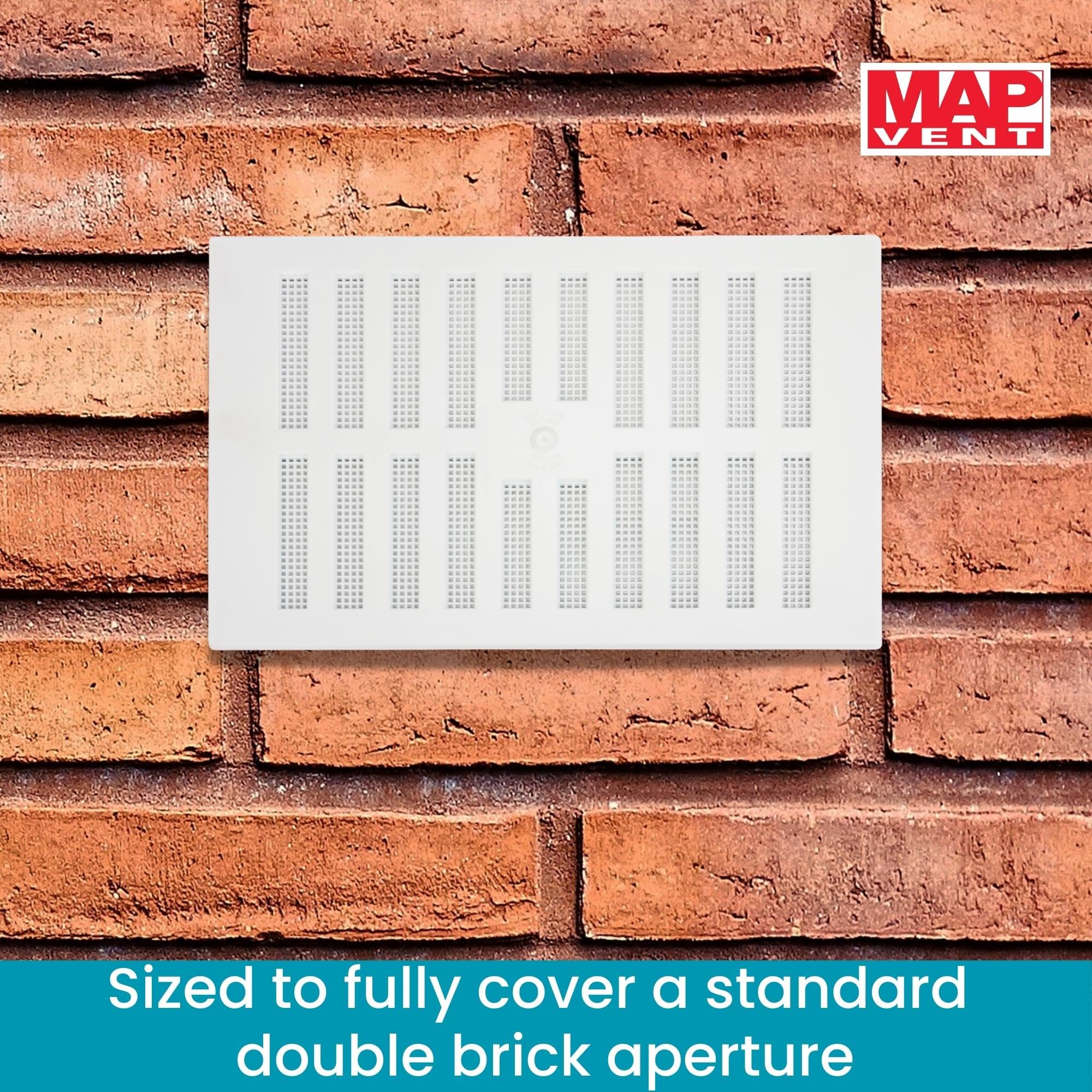 Map Adjustable Air Vent with Flyscreen Cover, 9 inches x 6 inches (229mm x 152mm), Hit & Miss Double Brick Ventilation Cover, White