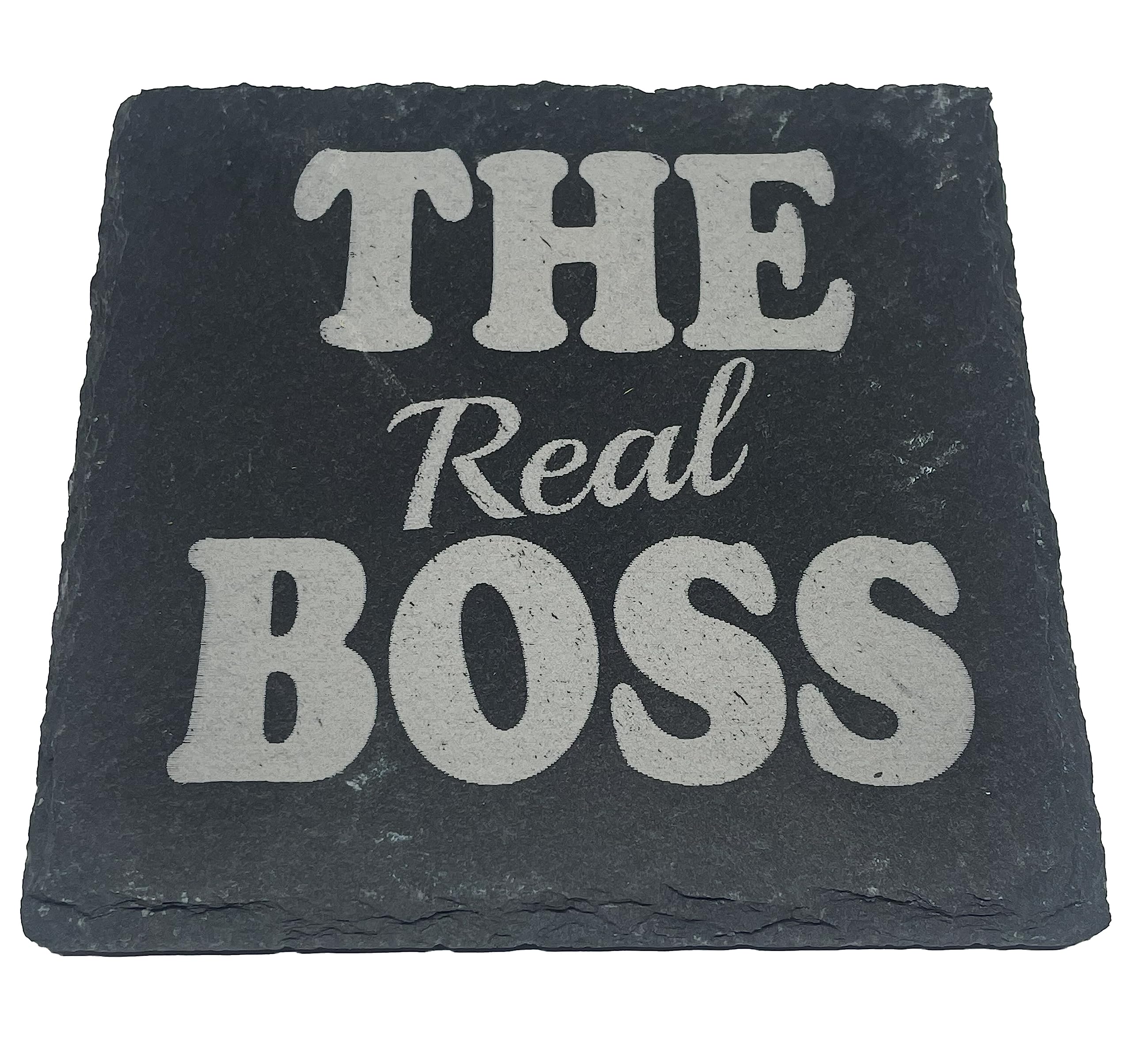 Laser Amore Funny Slate Coaster Set for Couples - 'The Boss' & 'The Real Boss', Ideal Christmas, Valentine's, Anniversary, Birthday Gifts for Him, Her, Boyfriend, Husband, Couples