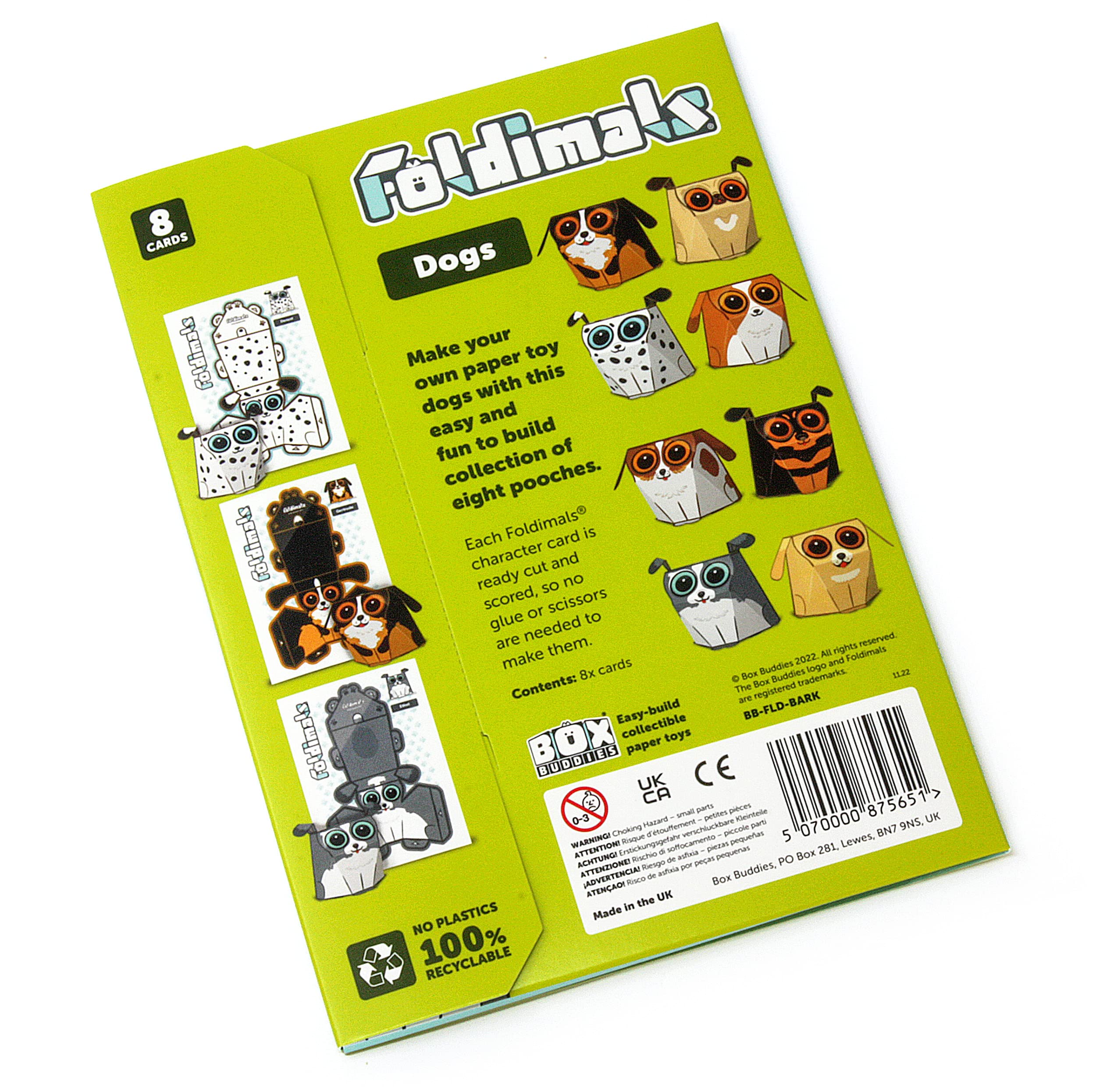 Box Buddies Foldimals Dogs - Pack of 8 Dog Paper Toys - Paper Craft for Kids, Pocket Money Toys, Stocking Fillers