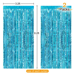 CHRORINE 2pcs 1m x 2.5m Light Blue Metallic Tinsel Foil Fringe Curtains Party Streamers Backdrop for Frozen Mermaid Birthday Baby Shower Bachelorette Bridal Shower Blue Party Decorations