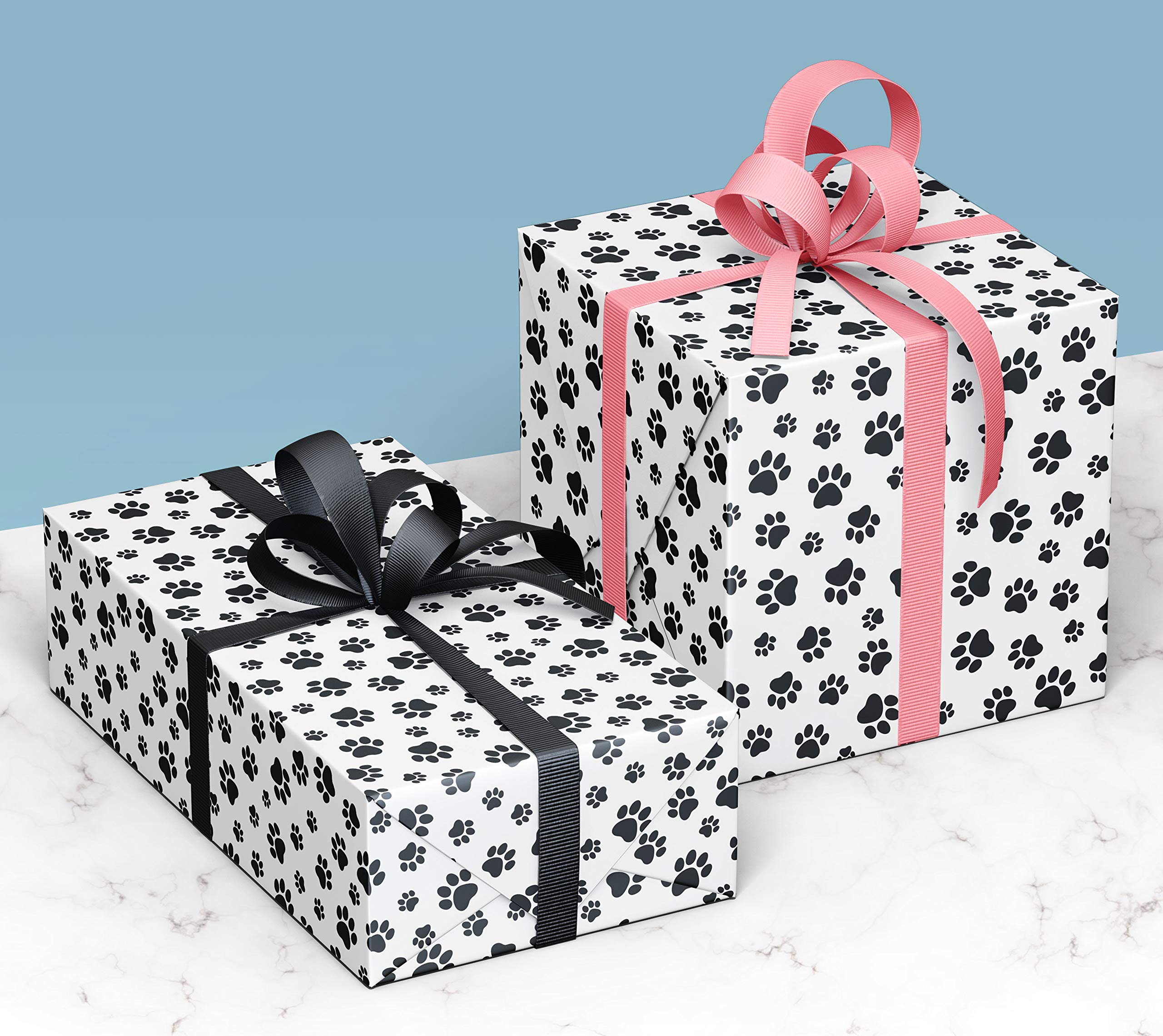 4 x Paw Print Recyclable Wrapping Paper Sheets 70cm x 50cm - Premium Gift Wrap Designed and Made in the UK for Dog, Cat and all Animal Lovers. Pet Safe.