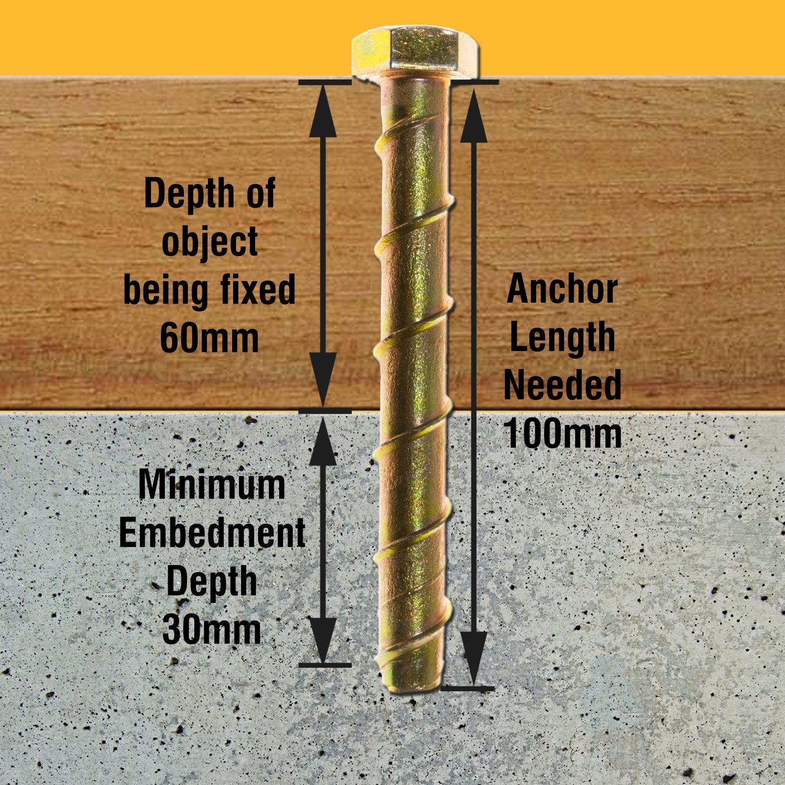 10 x 100mm M8 Concrete Self Tapping Anchor, Bolt/Screw, with a hex Head, Fixes to Brick, Stone, Masonry & Marble etc...