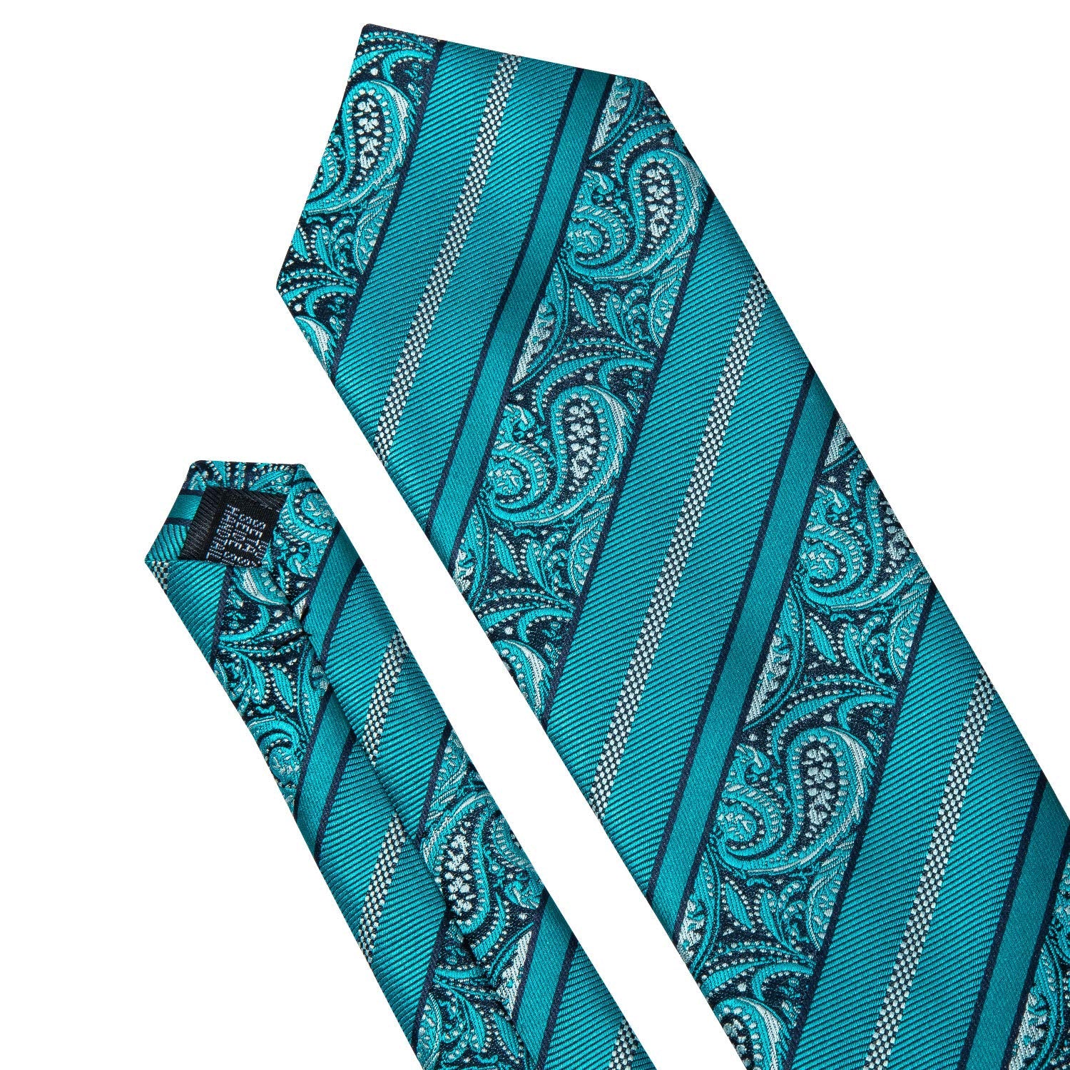 Barry.Wang Men Tie Set Paisley Handkerchief Cuff links Teal Blue