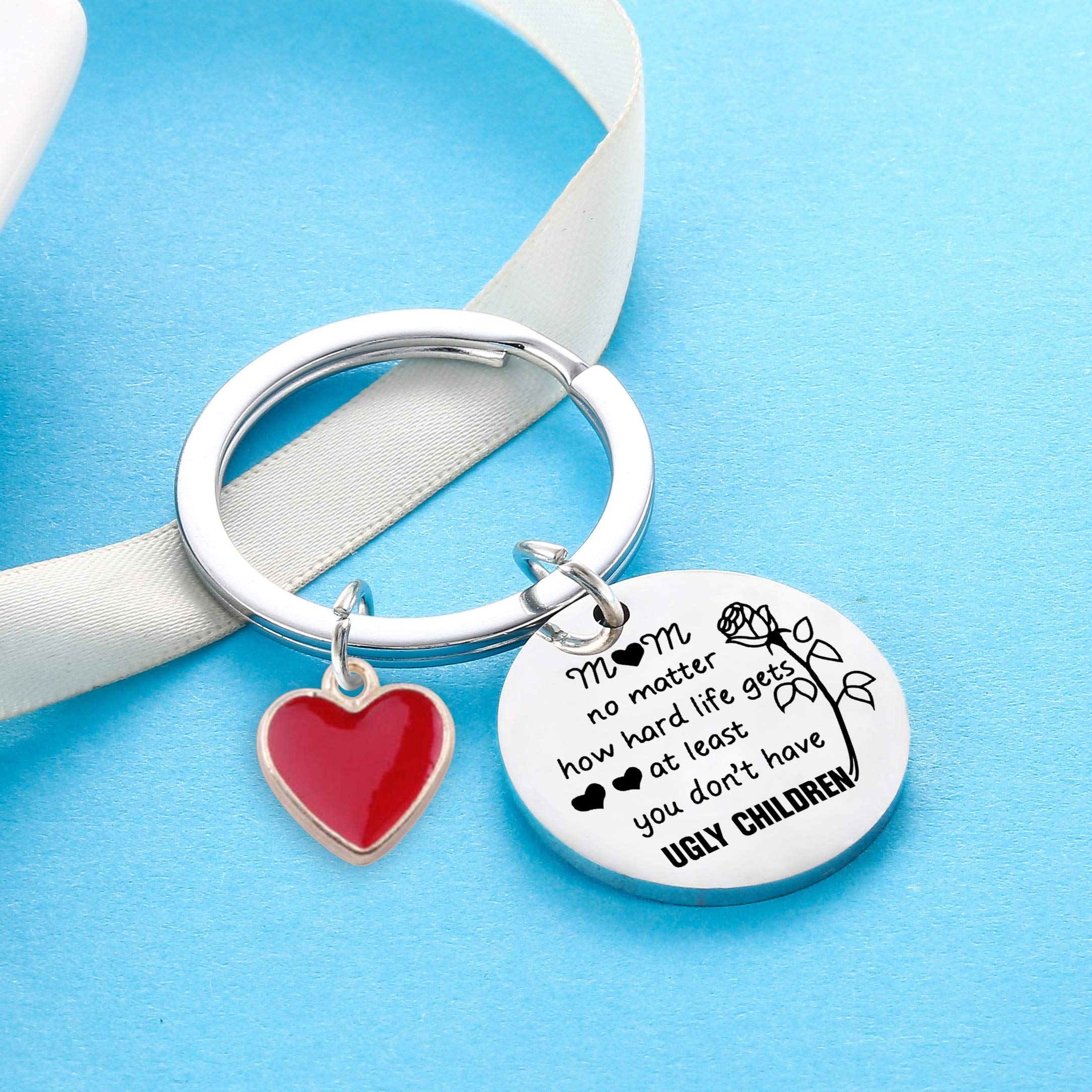 Mum Keyring Mum Gifts From Son Daughter Mother's Day Gifts Birthday Gifts For Mum Key Ring Mum Jewellery Mother Presents Red Love Heart (Mum No Matter How Hard)