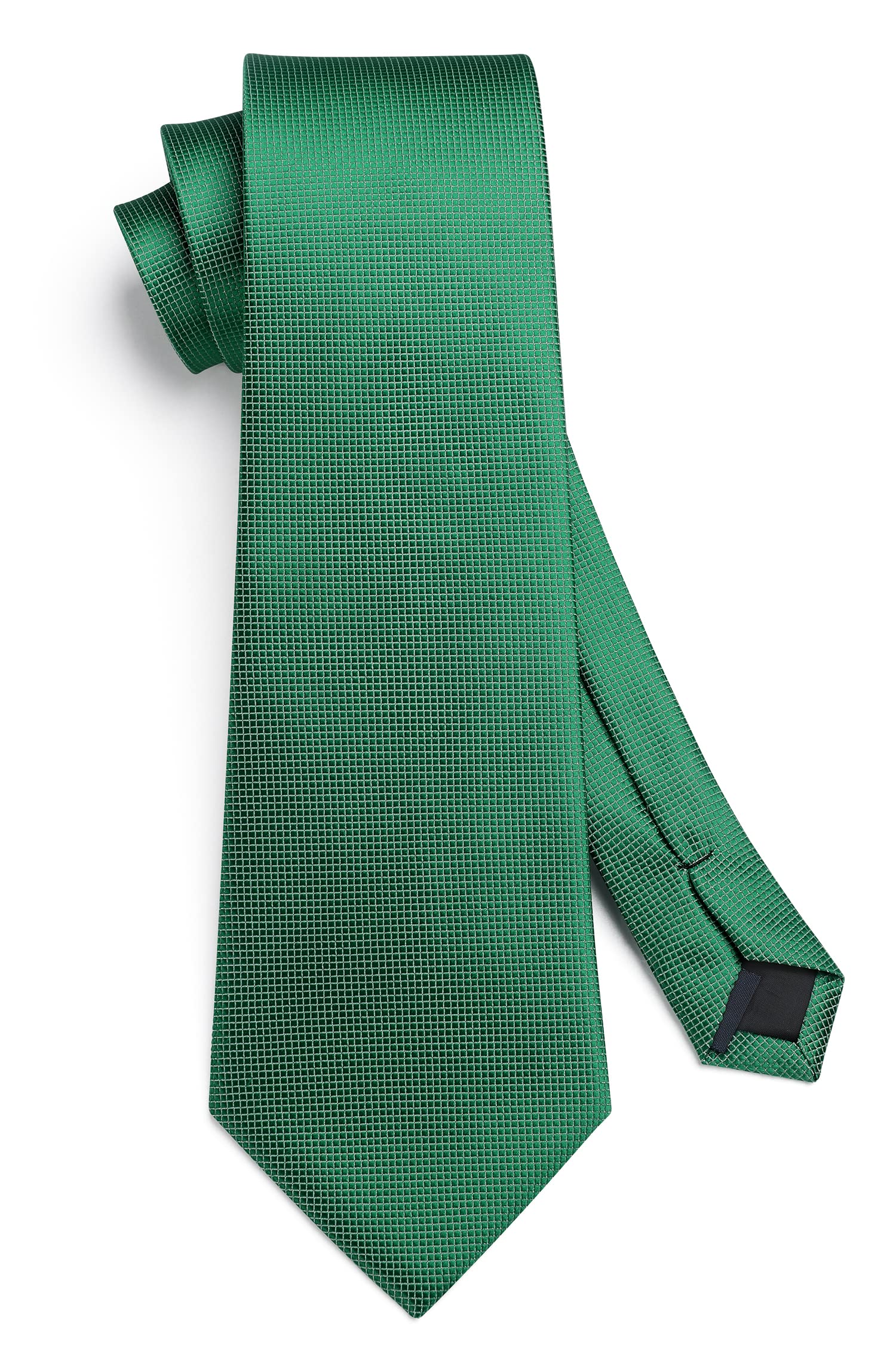 HISDERN Men's Green Tie Pocket Square Wedding Plaid Ties for Men Handkerchief