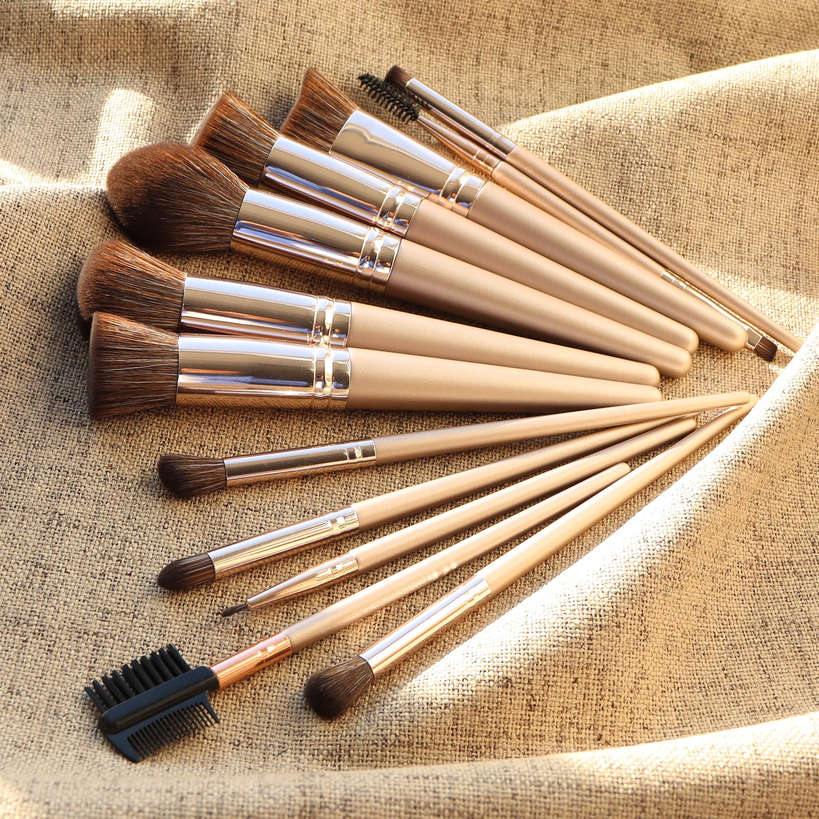 BEAKEY 12 Pcs Professional Makeup Brushes Set -Foundation, Blush, Powder, Concealers, EyeShadows Brush for Expert Application, Rose Gold Premium Synthetic Make up Brushes