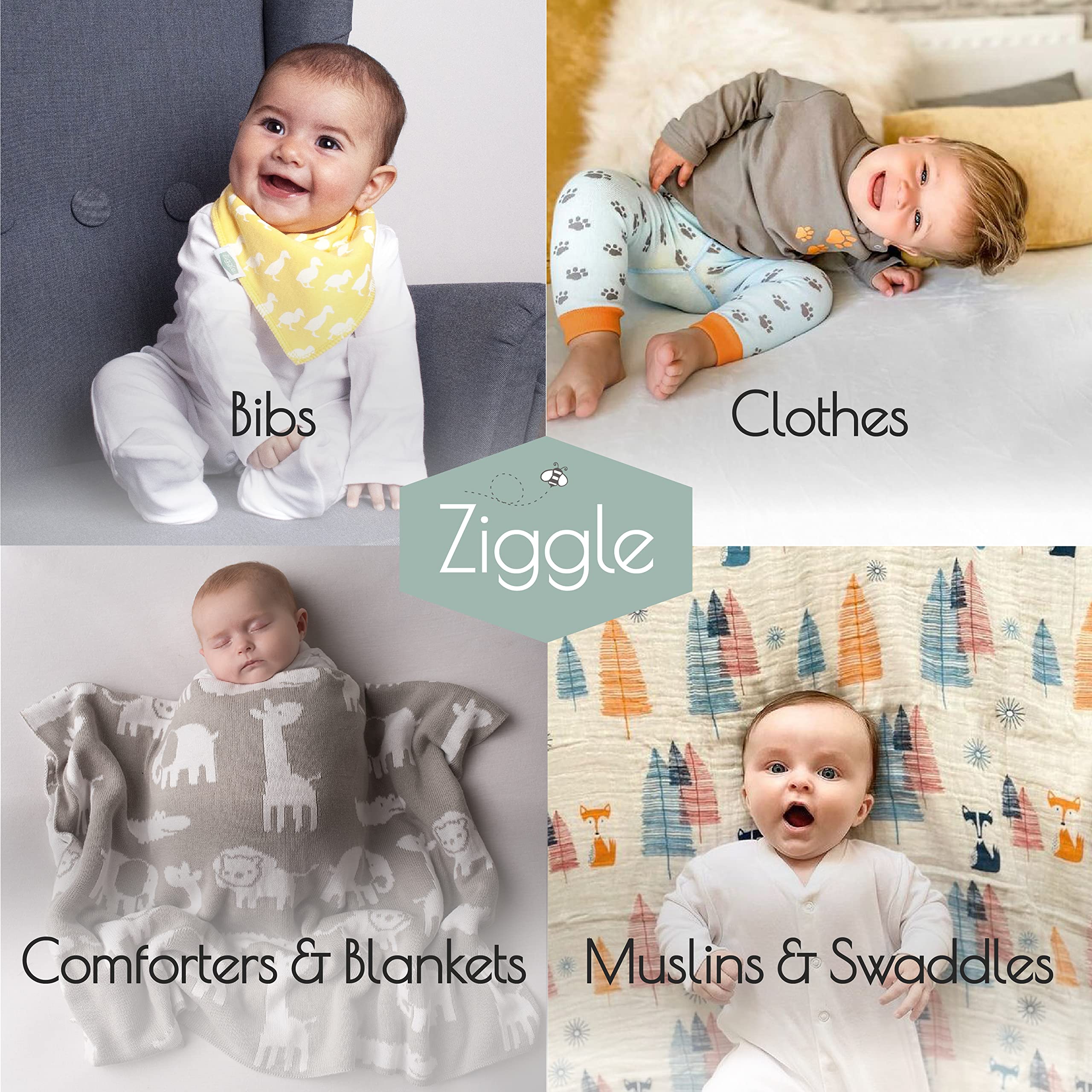 Ziggle - Bandana Dribble Bibs - Cotton Front Baby Bibs Newborn to 24 Months - Newborn Baby Gifts - Baby Bibs for Comfortable Kids - Safari