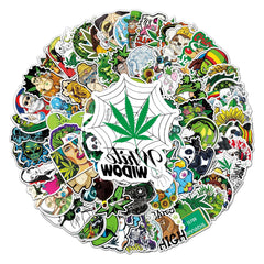 LYLSDSB 100 Pcs Funny Weed Stickers Vinyl Cartoon Green Weed Sticker for Laptop Water Bottle Skateboard Phone Guitar Bike Car Luggage, Waterproof Marijuana Leaves Cool Graffiti Decals for Kids Teens