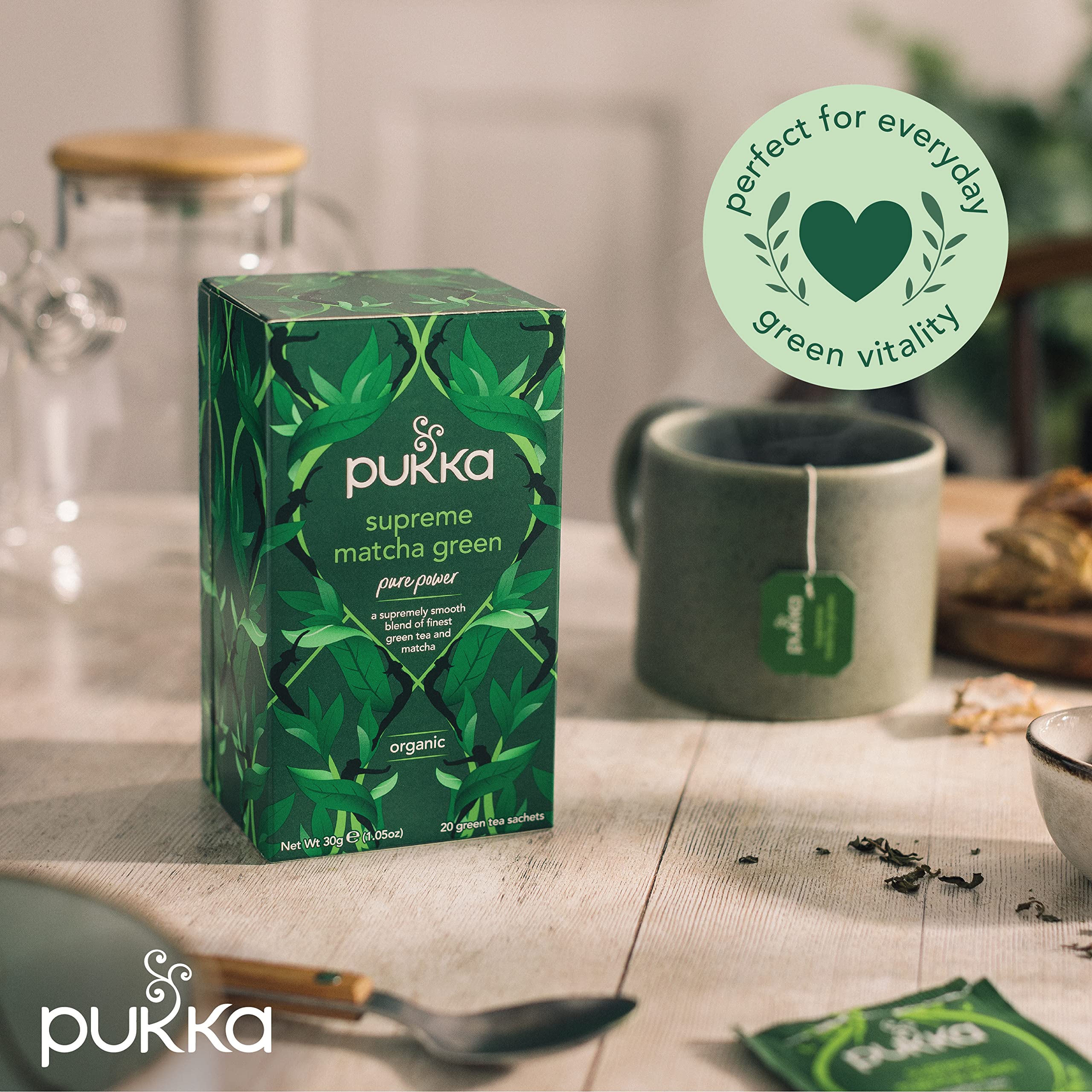 Pukka Herbs   Supreme Matcha Green Organic Herbal Tea   Green Tea and Matcha Powder   Perfect For Everyday Vitality   4 packs   80 Sachets