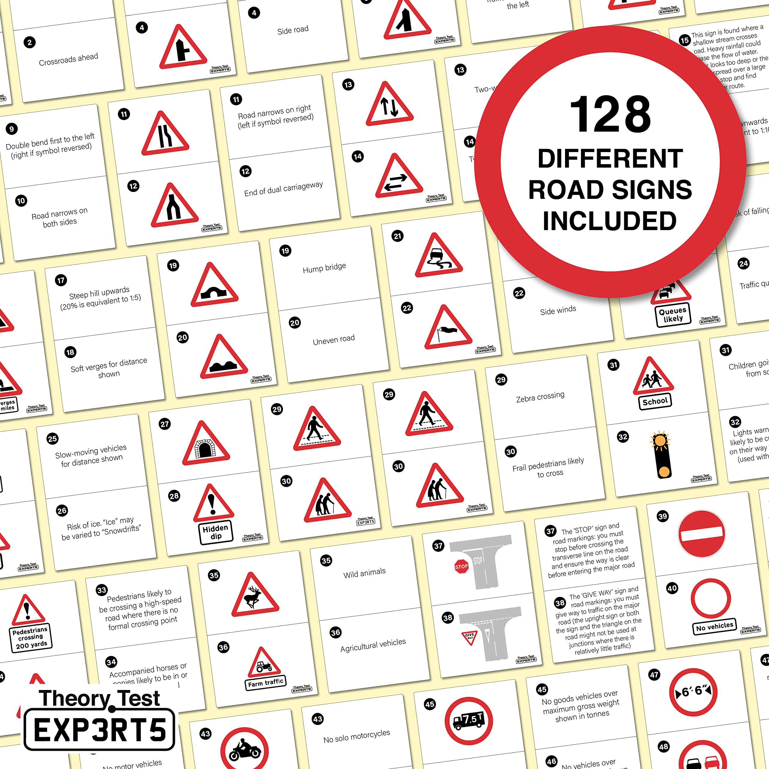 Theory Test Experts 128 Road Signs Flash Cards 2024 UK - Driving Instructor Approved - Driving Test Gifts For Teenage Boys & Girls 16-18 Years - Learner Driver Gifts 17th Birthday