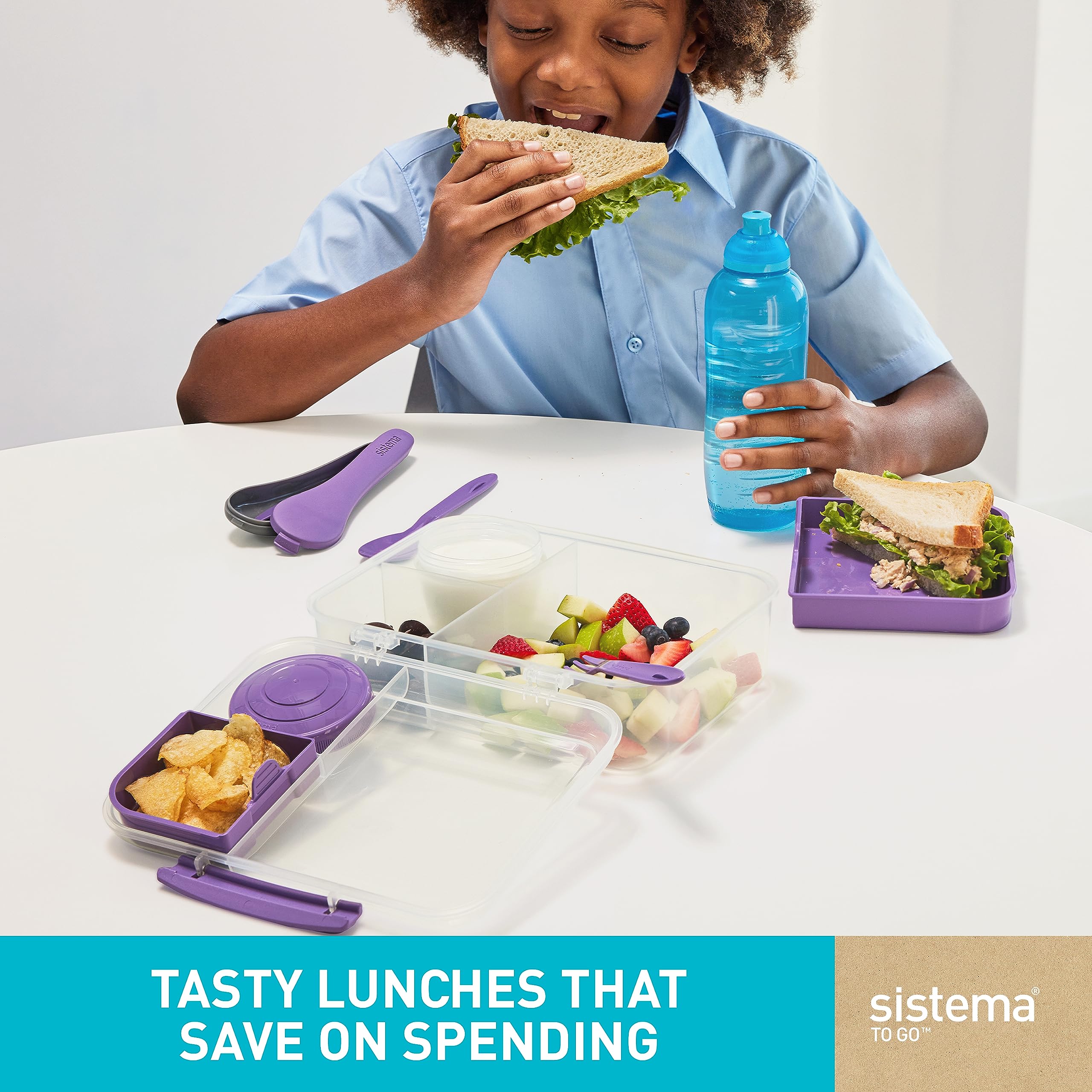 Sistema Bento Box To Go Lunch Box With Yoghurt/Fruit Pot 1.25 L Made Using Recycled Plastic Recyclable With Terracycle Teal Stone