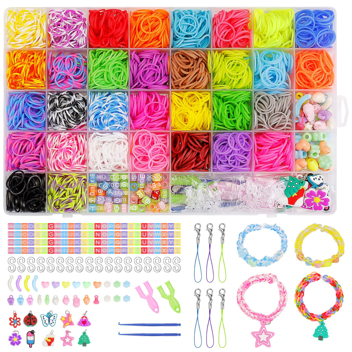 2500and Rubber Bands Making Kit - Colorful Rubber Band Refill Set in 32 Unique Colors with Other Accessories and Storage Box, DIY Friendship Bracelet Making Kit for Starter Kids Girls Birthday Gifts