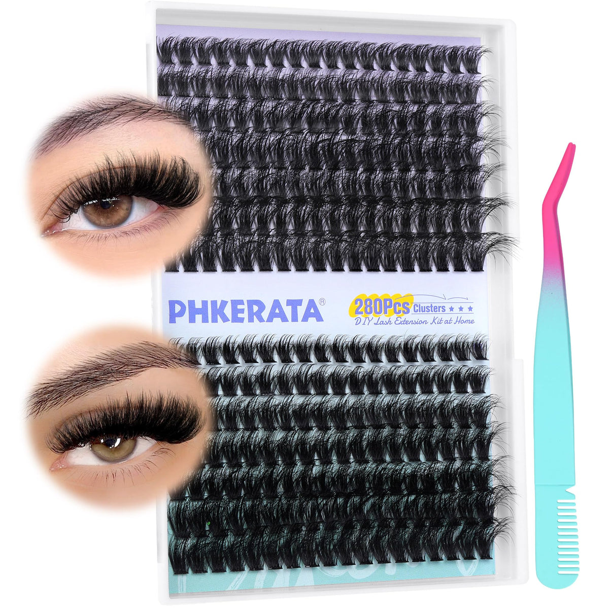 PHKERATA Individual Eyelashes Russian Cluster Lashes Fluffy D Curl Lashes Individual Cluster Wispy Lash Clusters 80Dand100D Eyelash Clusters with Tweezers Eyelash Extensions,10-18mm