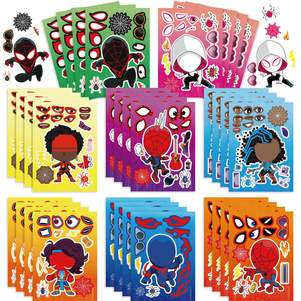 JUUFLA 24 PCS Spidey Hero DIY Stickers Party Gift Set for Kids, Spider Make a Face Art Craft Stickers for Goodie Candy Bag Fillers, Spidey Party Favors Birthday Party Supplies for Boys Girls