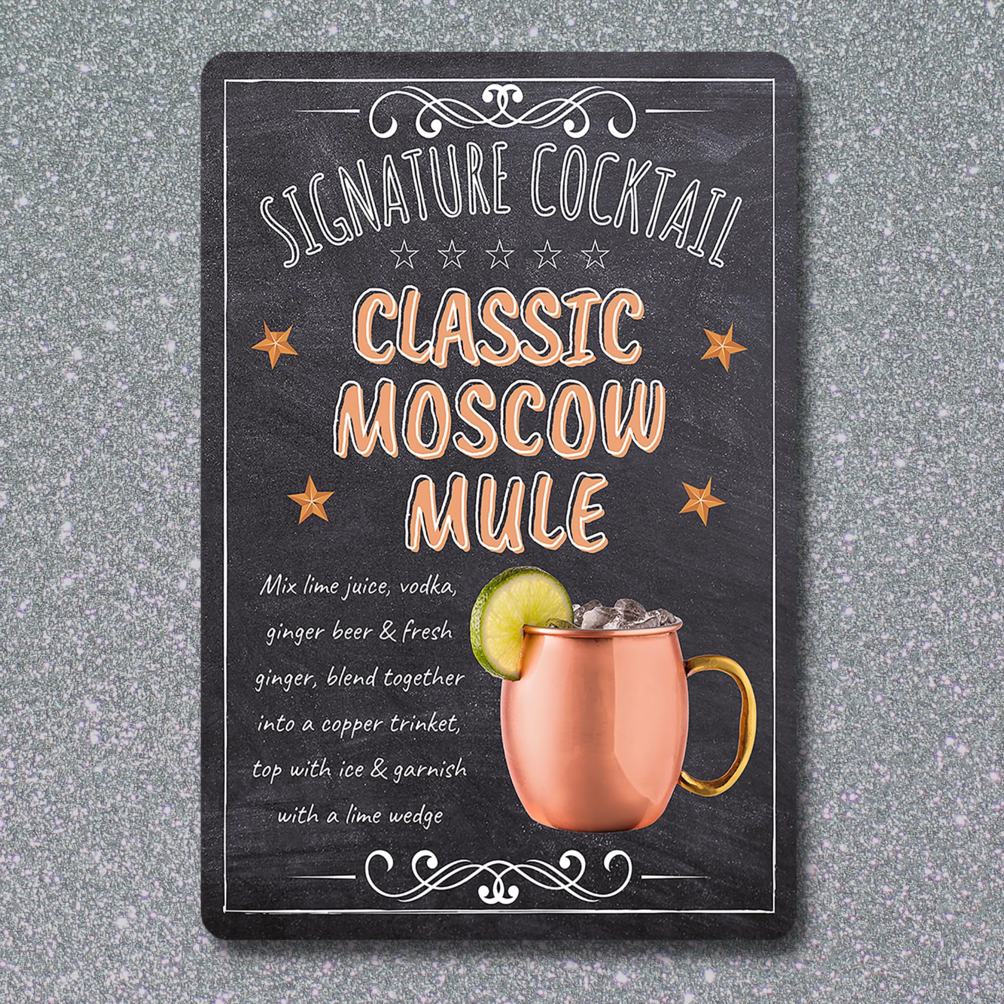 BAR SIGNS Classic Signature Cocktail Recipes Posters, Chalkboard Wall Art 20cm X 30cm for Home Decor, Pub, Tiki Bar, Kitchen, Restaurant (Moscow Mule)