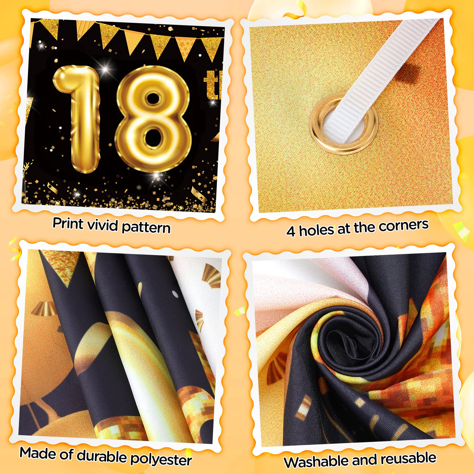 18th Birthday Decorations for Boys Girls and Gold, Black Gold Birthday Yard Banner Sign and 18PCS 18th Happy Birthday Confetti Balloons for 18th Anniversary Birthday Party Supplies Outdoor Yard Decor