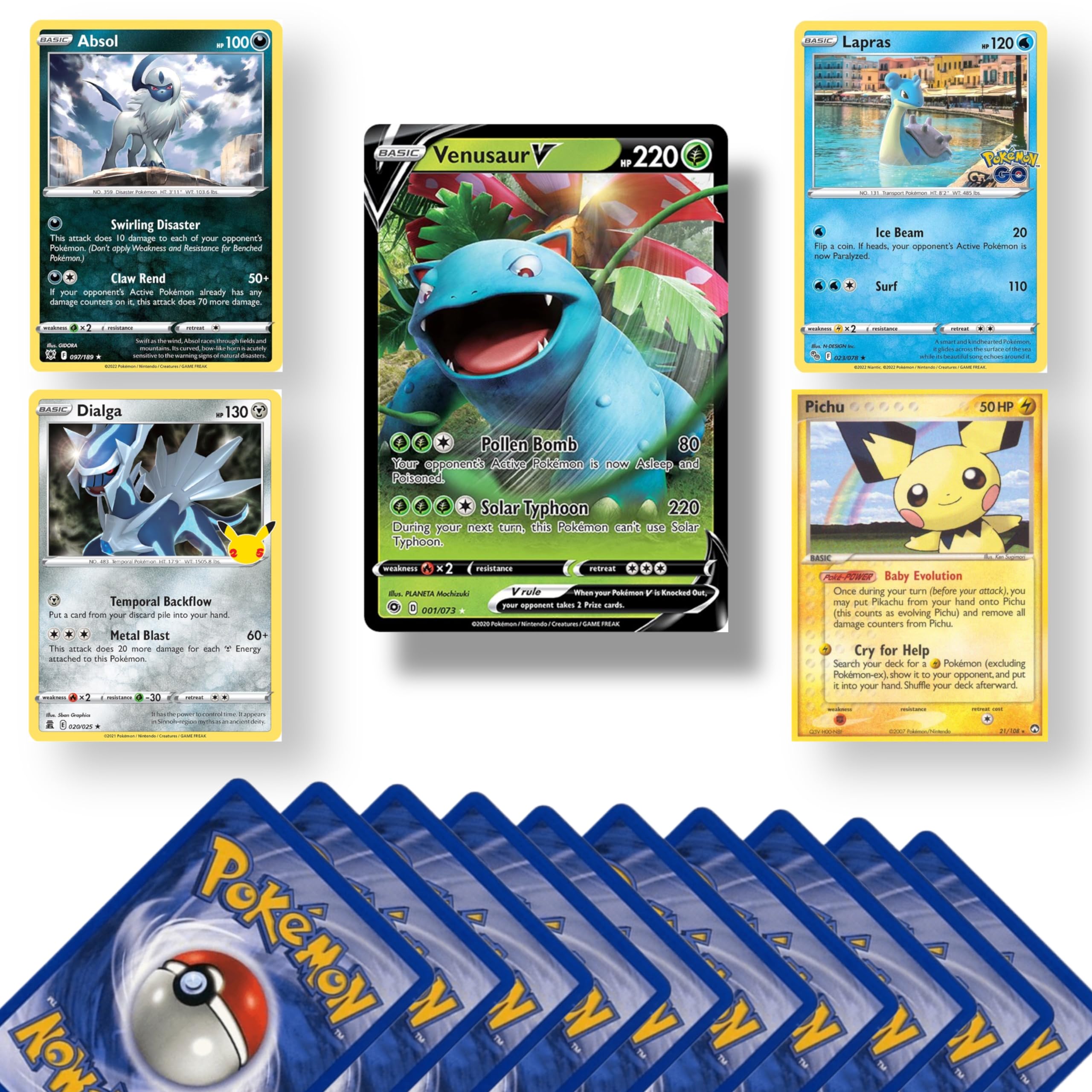 Pokemon Cards Mystery Pack Bundle - Includes 20 Pokemon Cards, 4 Holo Rare Cards, and 1 Special, VMAX, Ex. Perfect for Pokemon Card Binder and Pokémon TCG Pack Gift and That Chunky Yellow Mouse ™ Pouch