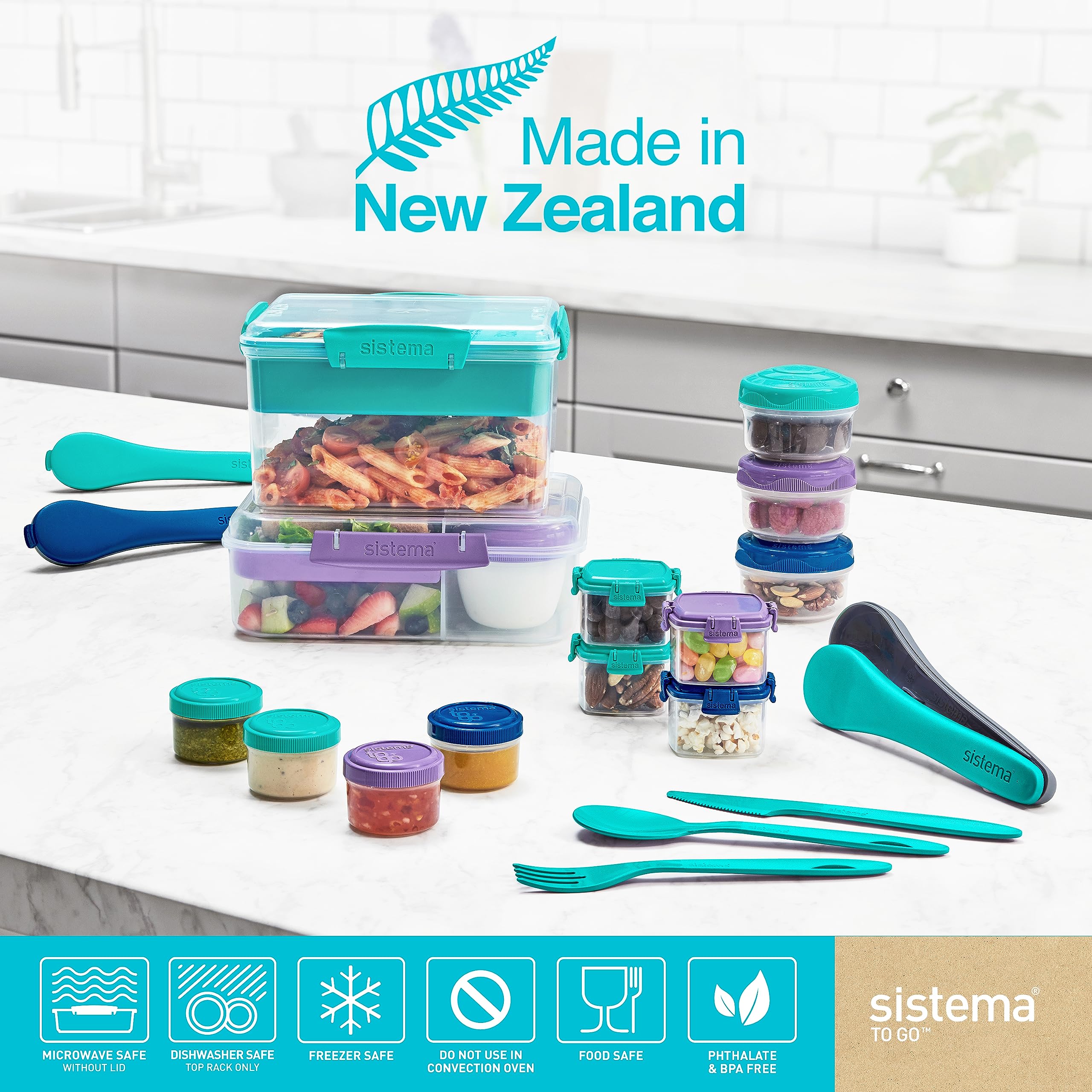 Sistema Bento Box To Go Lunch Box With Yoghurt/Fruit Pot 1.25 L Made Using Recycled Plastic Recyclable With Terracycle Teal Stone