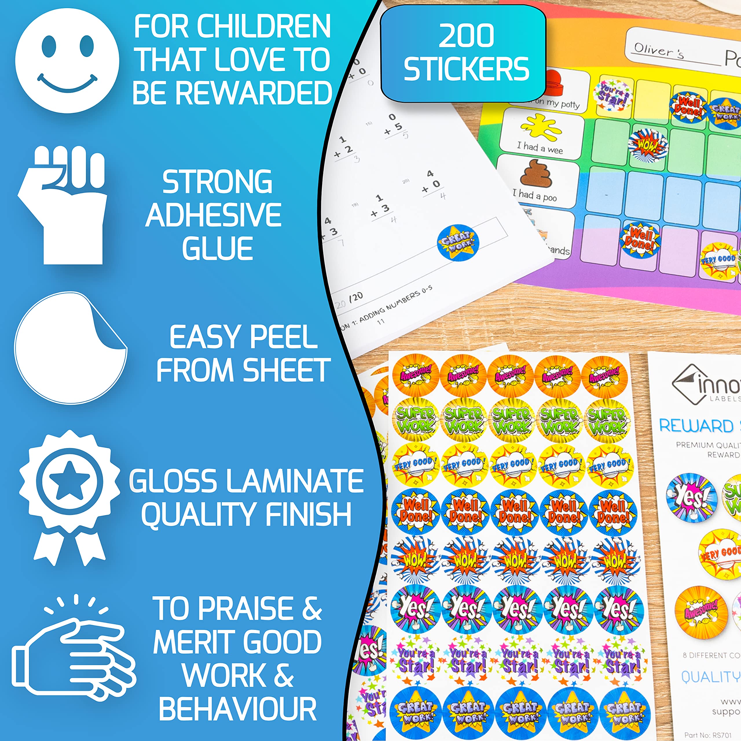 200 Reward Stickers for Children - Premium Well Done Stickers For Teachers, 25mm Stickers For Children School Good Behaviour, 8 Design Teacher Stickers For Good Work, Praise Stickers By Innoveem