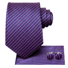 Dubulle Pink Checks Ties for Men Purple Rose novelty Mens Neckties Wedding Handkerchief Cufflinks Set