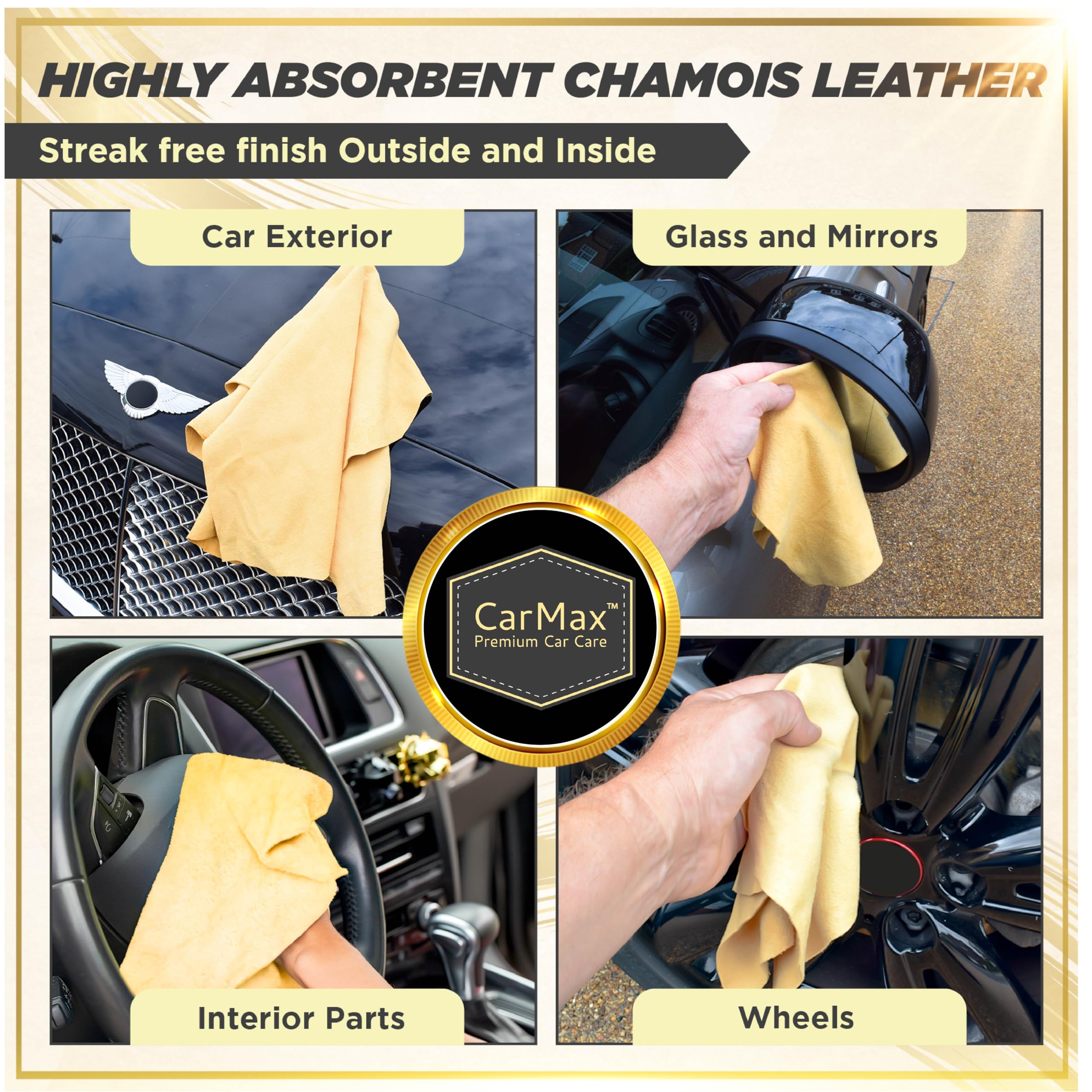 CarMax English Premium Grade Chamois Leather - Regular - the ideal shammy for glass, mirrors, chrome inside and out, super soft and highly absorbent, from the UK