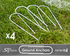 ST Metals Football Goal Pegs & Trampoline Anchor Kit. 4 Metal Heavy Duty U-Shaped Pegs Made From 8mm Galvanised Steel. Ideal As Tent Pegs & Ground Anchors For Trampolines & Goal Posts.