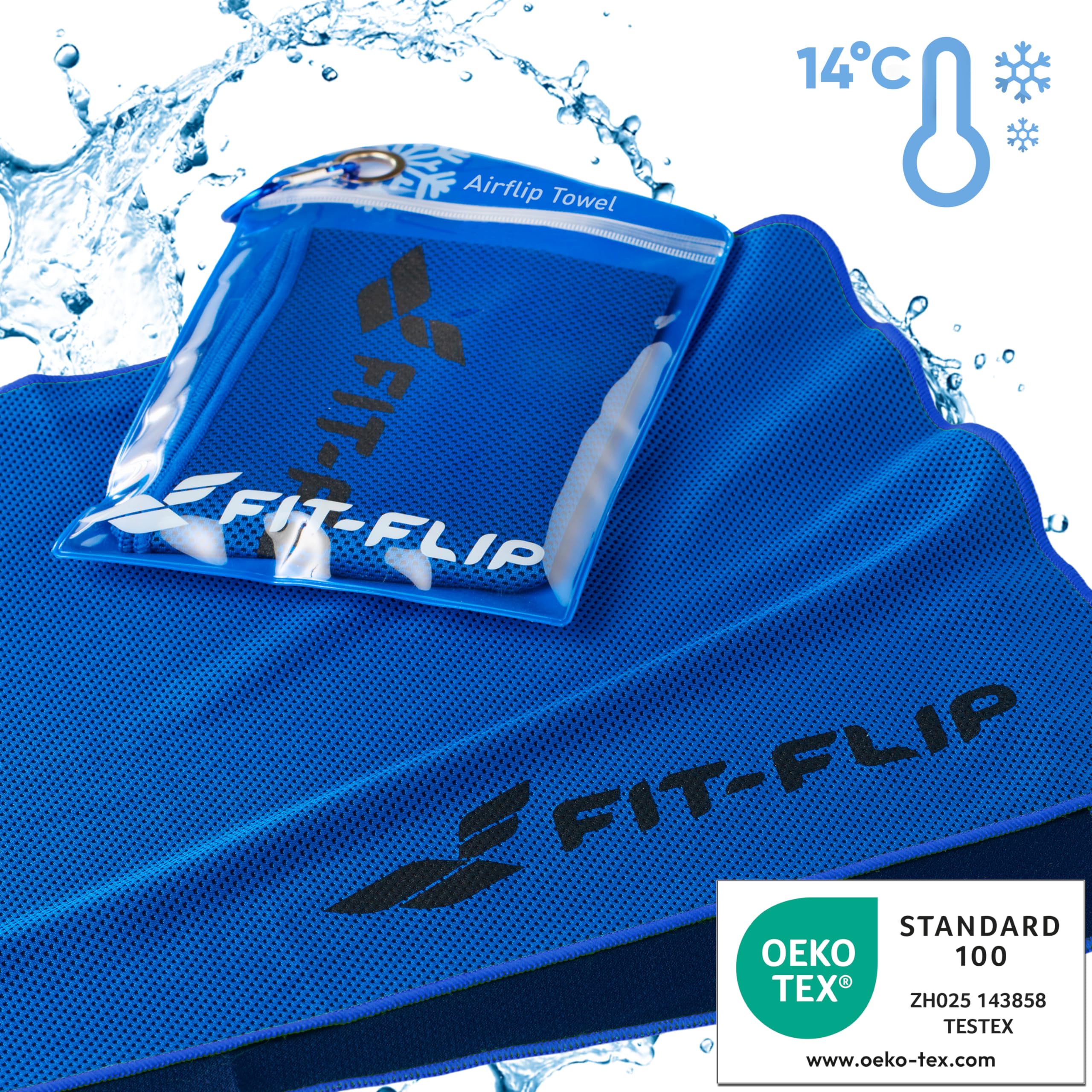 Fit-Flip Cooling towel - cool down towel - microfibre ice towel for sport and sweat - stay cool Airflip towel for neck - cold towel for yoga and fitness (blue, 100x30cm)