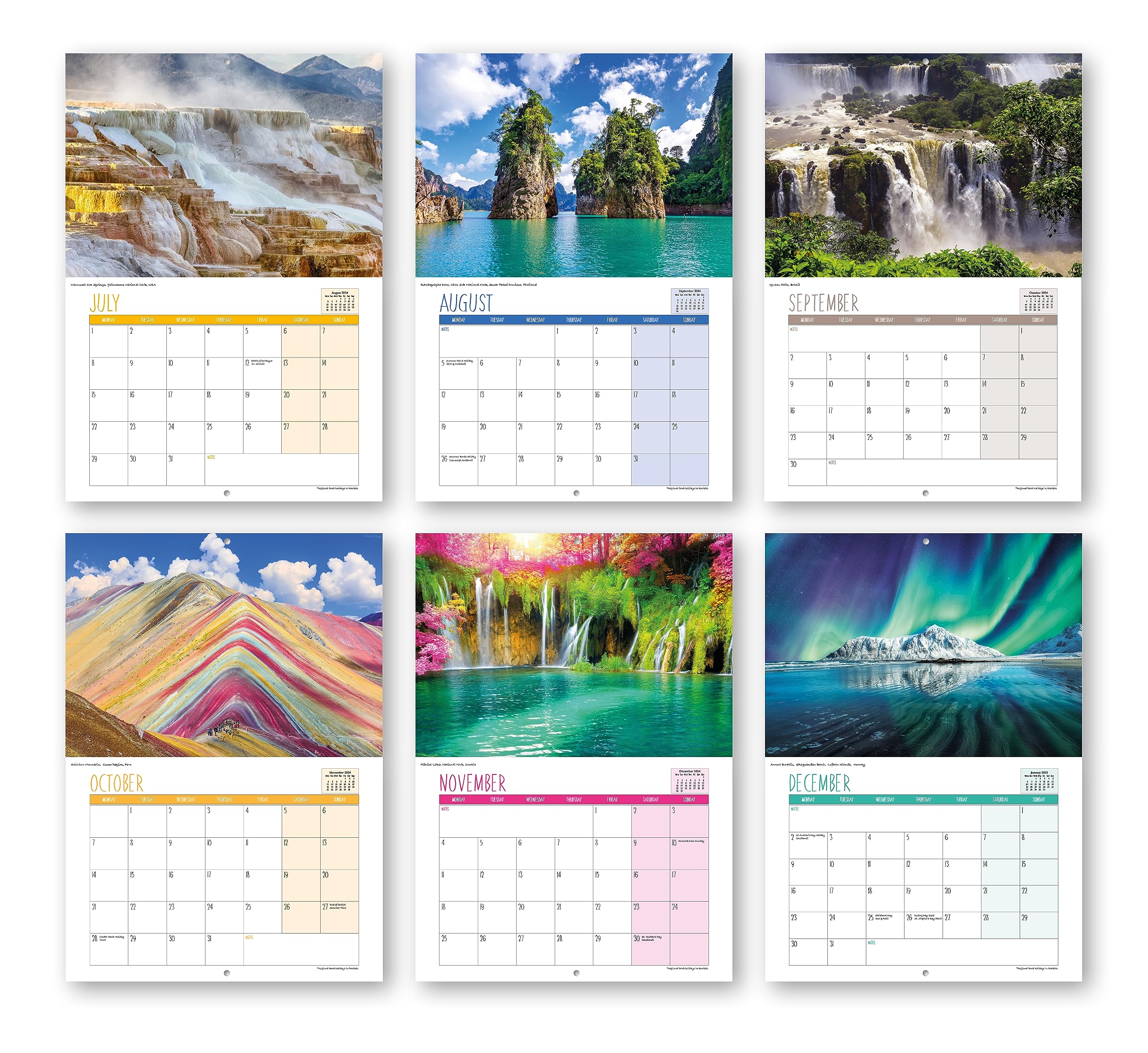 A4 Natural Wonders Calendar 2024. One Month to View. UK, Scotland, RoI & N Ireland Bank Holidays. Wall Calendar by Absolutely Yours.