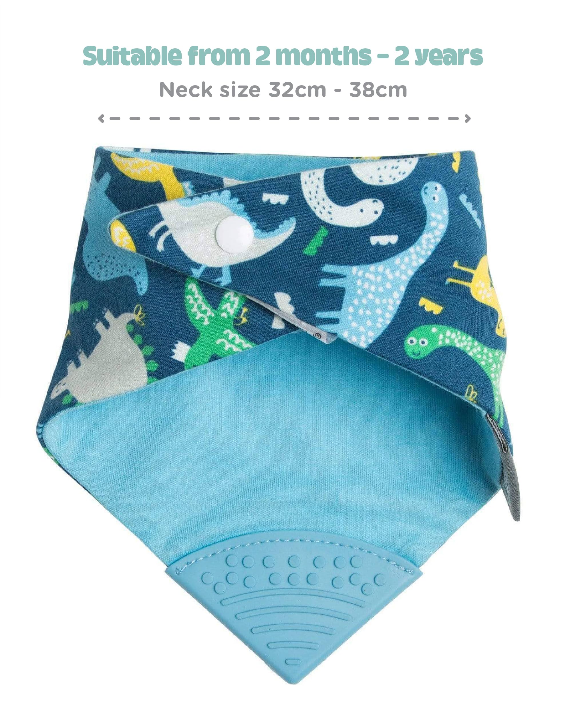 Cheeky Chompers Baby Bibs with Teether   2 monthsand Teething Bibs, Toddler Bibs   Reversible Dribble Bib & Baby Teether   Multi-Award Winning Neckerchew (Baby Dino, Single)