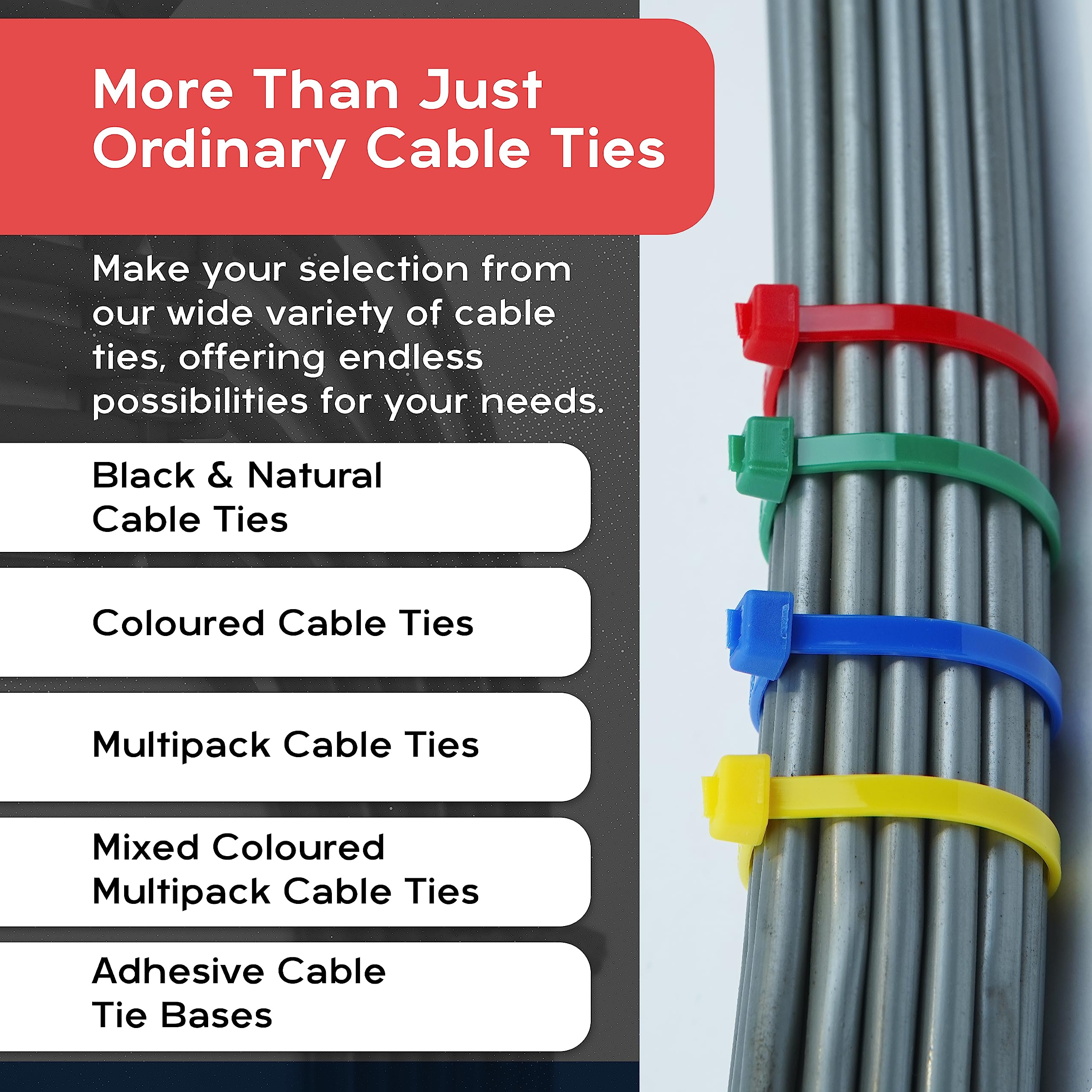 Cable Ties - 100 pcs Black Zip Ties for Secure Cable Management - Heavy Duty Cable Ties Up to 54.4 kg Tensile Strength - 300 x 3.6 mm Nylon Tie Wraps with Auto-Locking Mechanism - Just Cable Ties