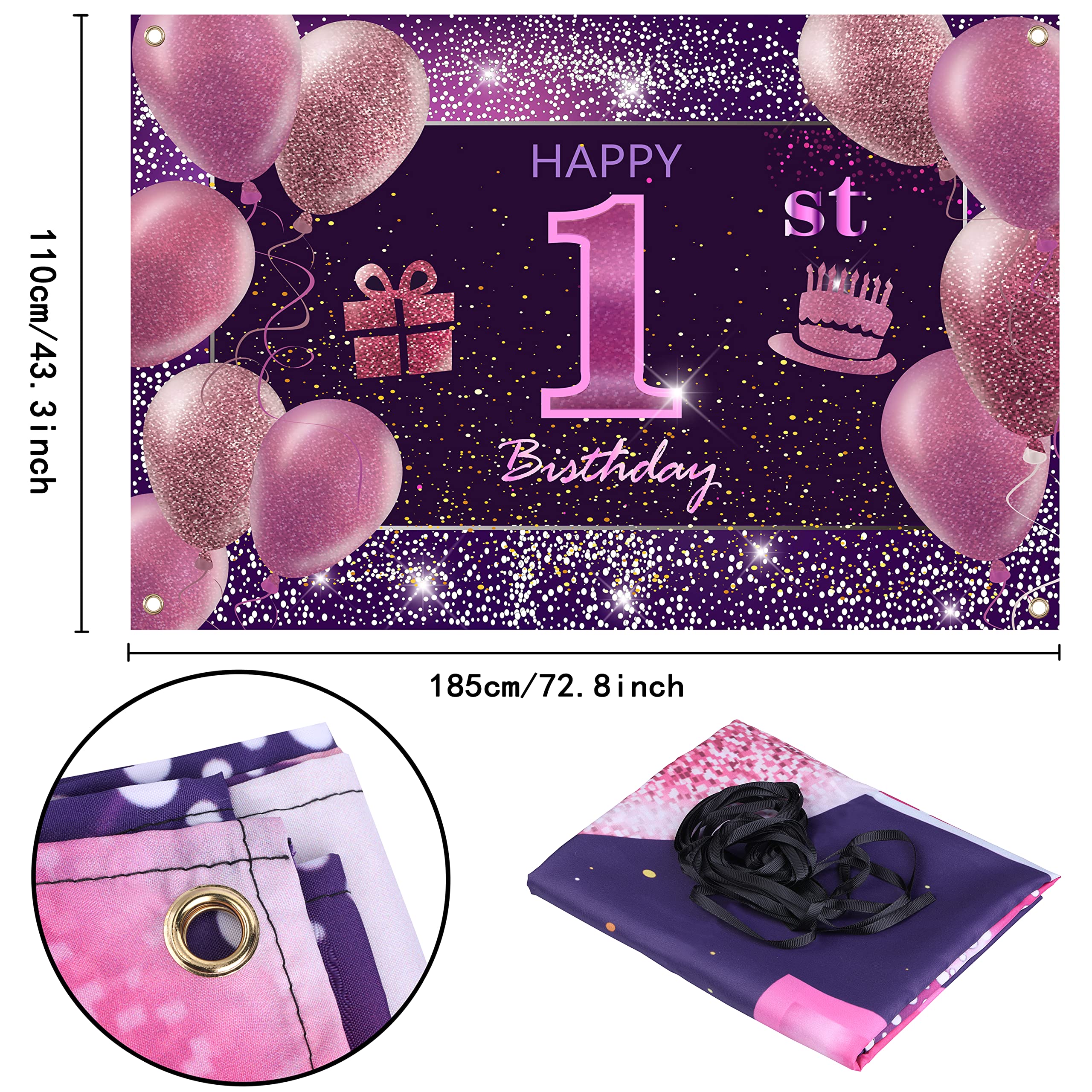 88th Birthday Decorations IMISI Happy Birthday Banner Pink Birthday Backdrop Decorations for a Party