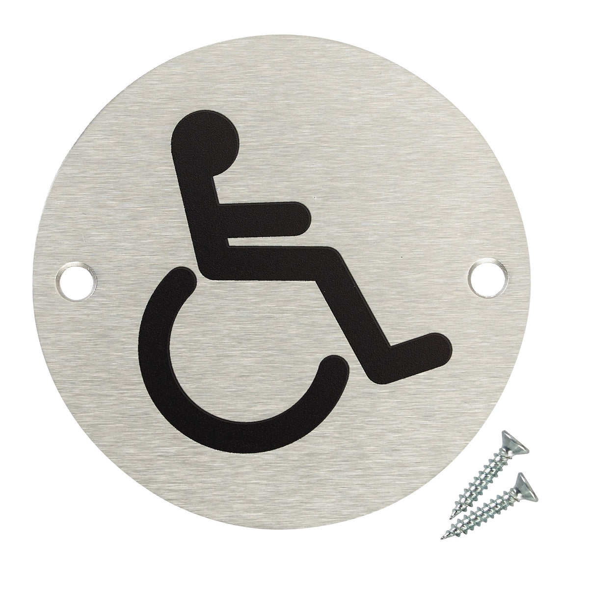 Fire Door Guru® Disabled Toilet Door Sign - 76mm Disc - Stainless Steel Safety Sign - Fixings Included