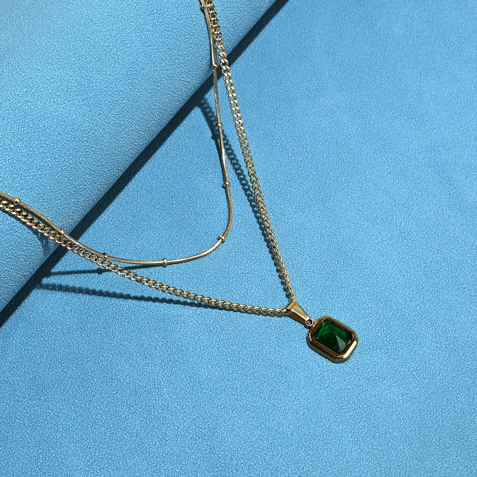 Gold Layered Emerald Necklace Green Gemstone Choker Necklaces for Women Gold Plated Pendant Necklace Handmade Necklaces for Gift