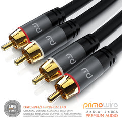 Primewire RCA Audio Cable 0.5m - 2RCA Phono Plugs to 2RCA Phono Plugs - Stereo Audio Cable for Surround Sound Dolby Digital DTS - Metal Shell Casing Gold Plated Conectors