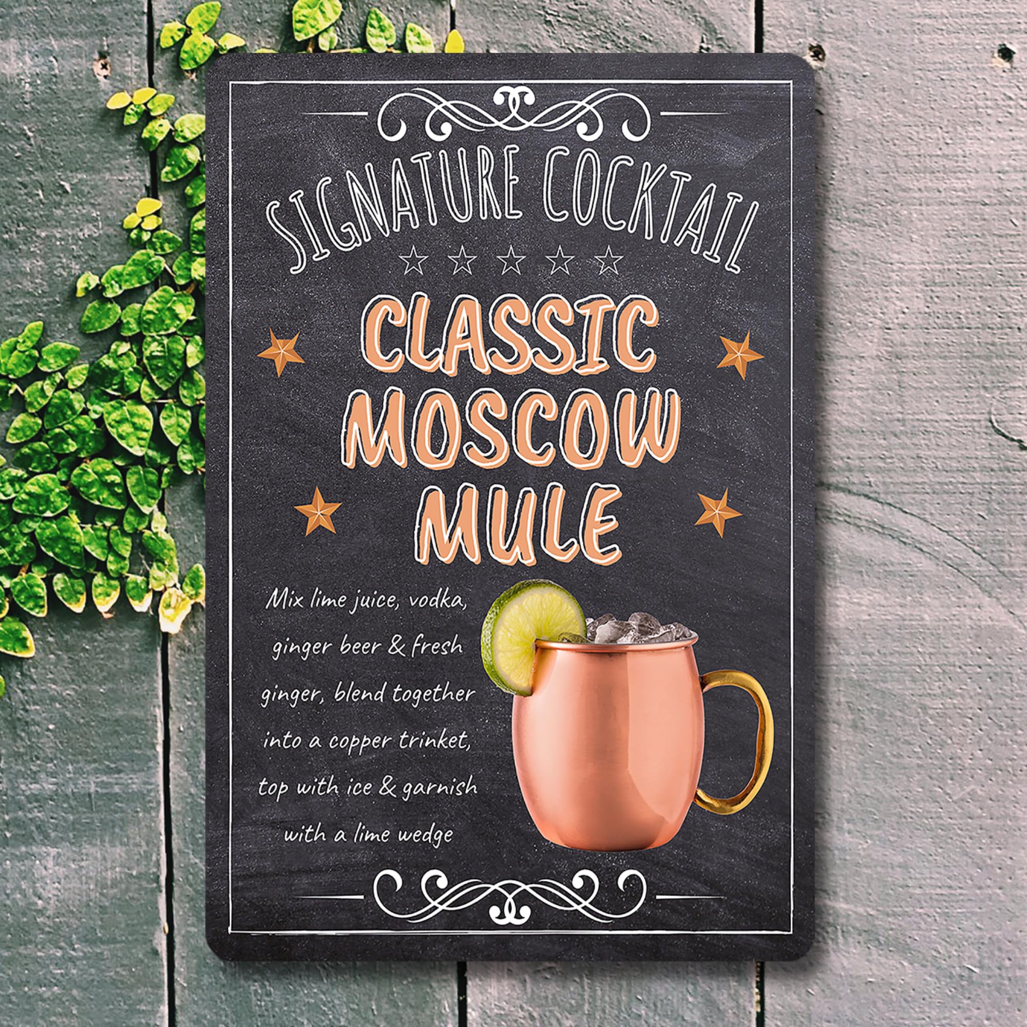 BAR SIGNS Classic Signature Cocktail Recipes Posters, Chalkboard Wall Art 20cm X 30cm for Home Decor, Pub, Tiki Bar, Kitchen, Restaurant (Moscow Mule)