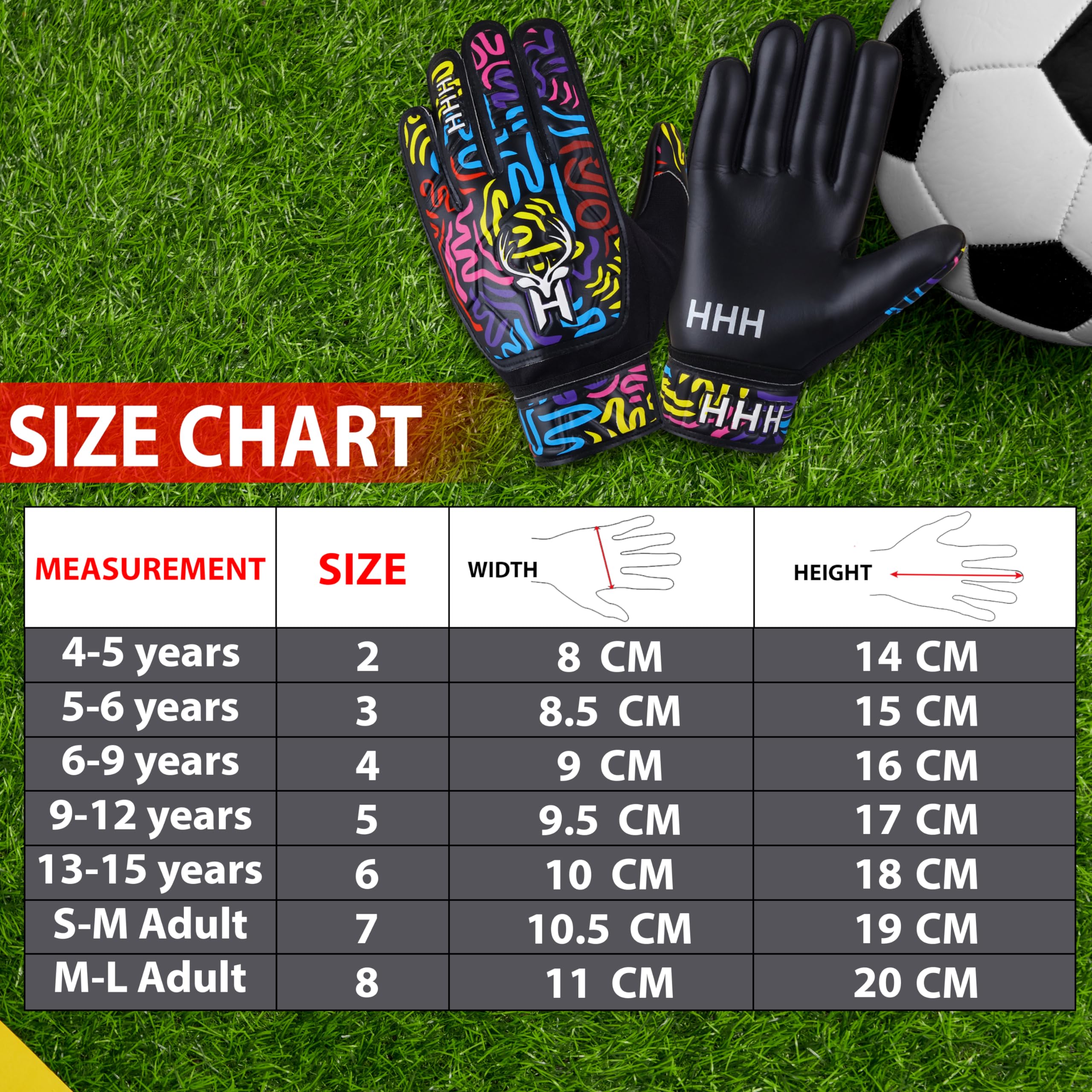 HHH Football Goalkeeper Gloves For Boys, Kids Children Youth Soccer Goalie Gloves with 4mm Latex Super Grip Palms Goalkeeping Gloves (3)