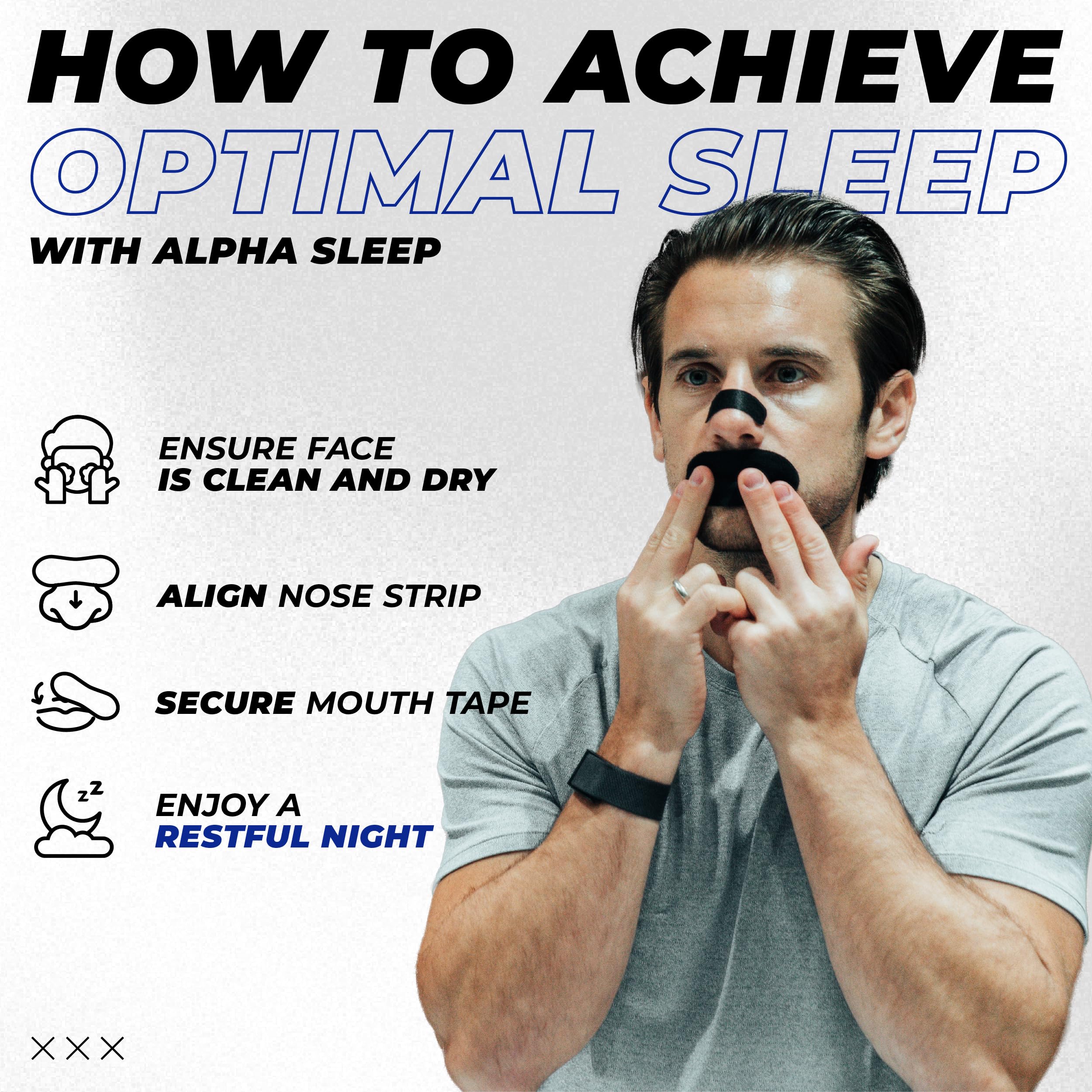 Alpha Sleep Mouth Tape and Nasal Strips for Sleeping - 2in1 Snoring Aids for Men - Anti Snoring, Lasts All Night, Instant Results (1 Month)