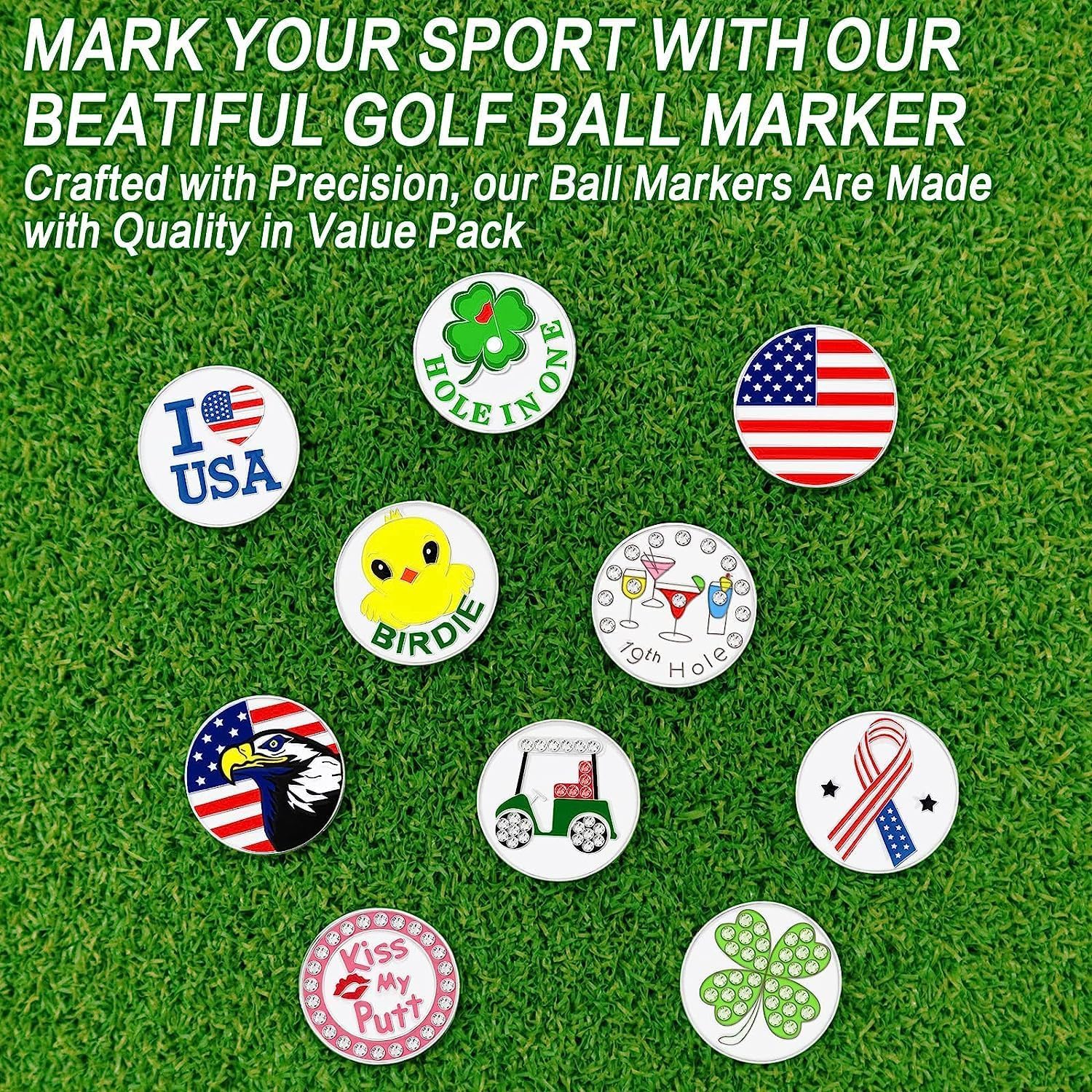 FINGER TEN Golf Ball Marker for Ladies Men Value 6 Pack, Golf Accessories Ballmarker Magnetic fit Golf Divot Tools Hat (Multi Color-6 Pack)