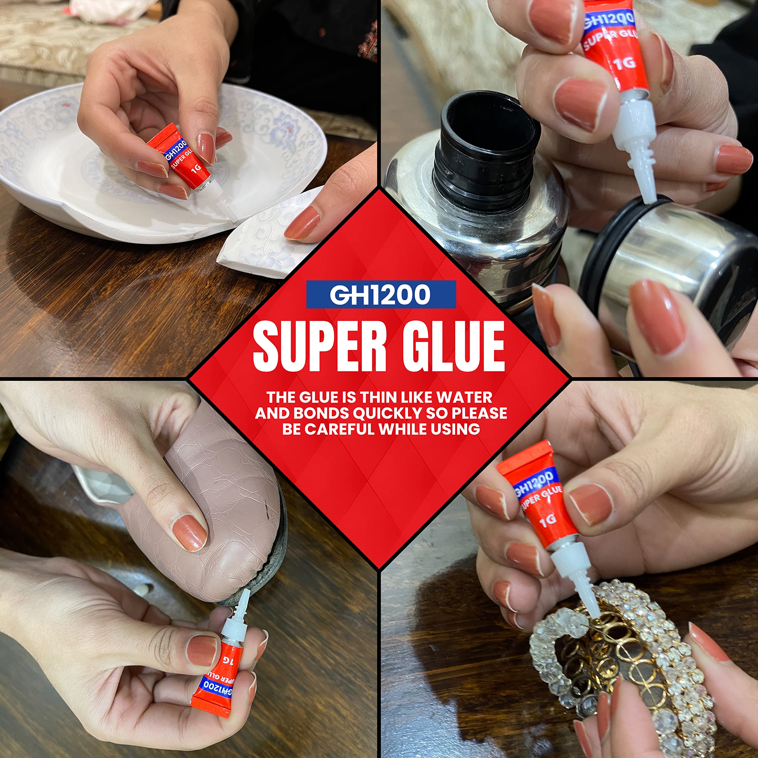 GH1200 1g x 24 Strong Super Glue All Purpose with Anticlog Cap. Super Fast,Thick & Strong Adhesive Cyanoacrylate Glue for Hard Plastics, DIY Craft, Ceramics, Frame,Leather, Metal and Many More