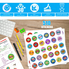 510 Reward Stickers For Children Well Done Teacher Stickers with Shiny Silver Sparkly Sparkling Holographic Edge Praise Good Work and Behaviour (Comic)